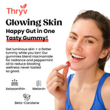 Thryv gomitas en mano para comparación de tamaño y dosis diarias claras