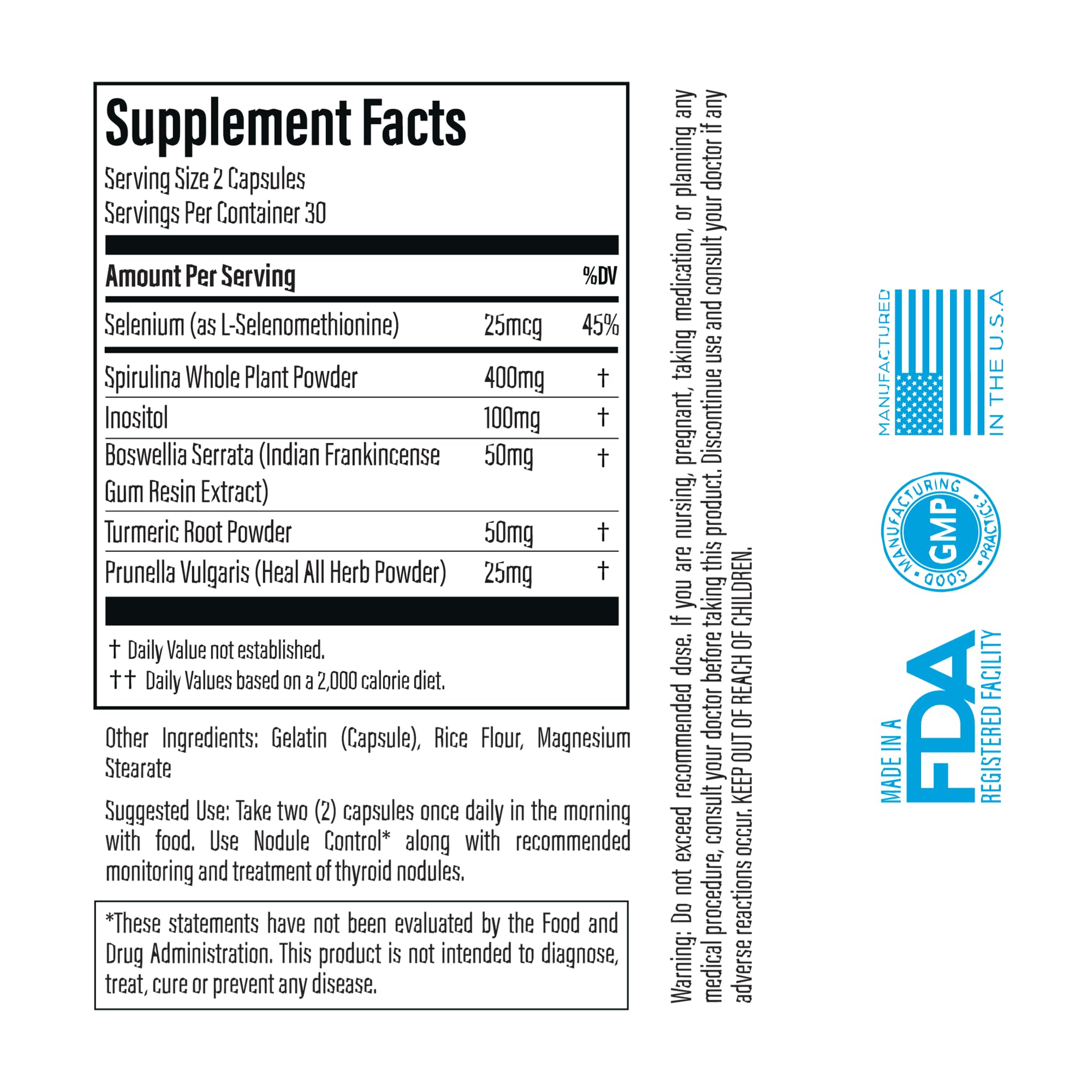 Thyroid Specific Formulations detalle de etiqueta con ingredientes y certificación GMP