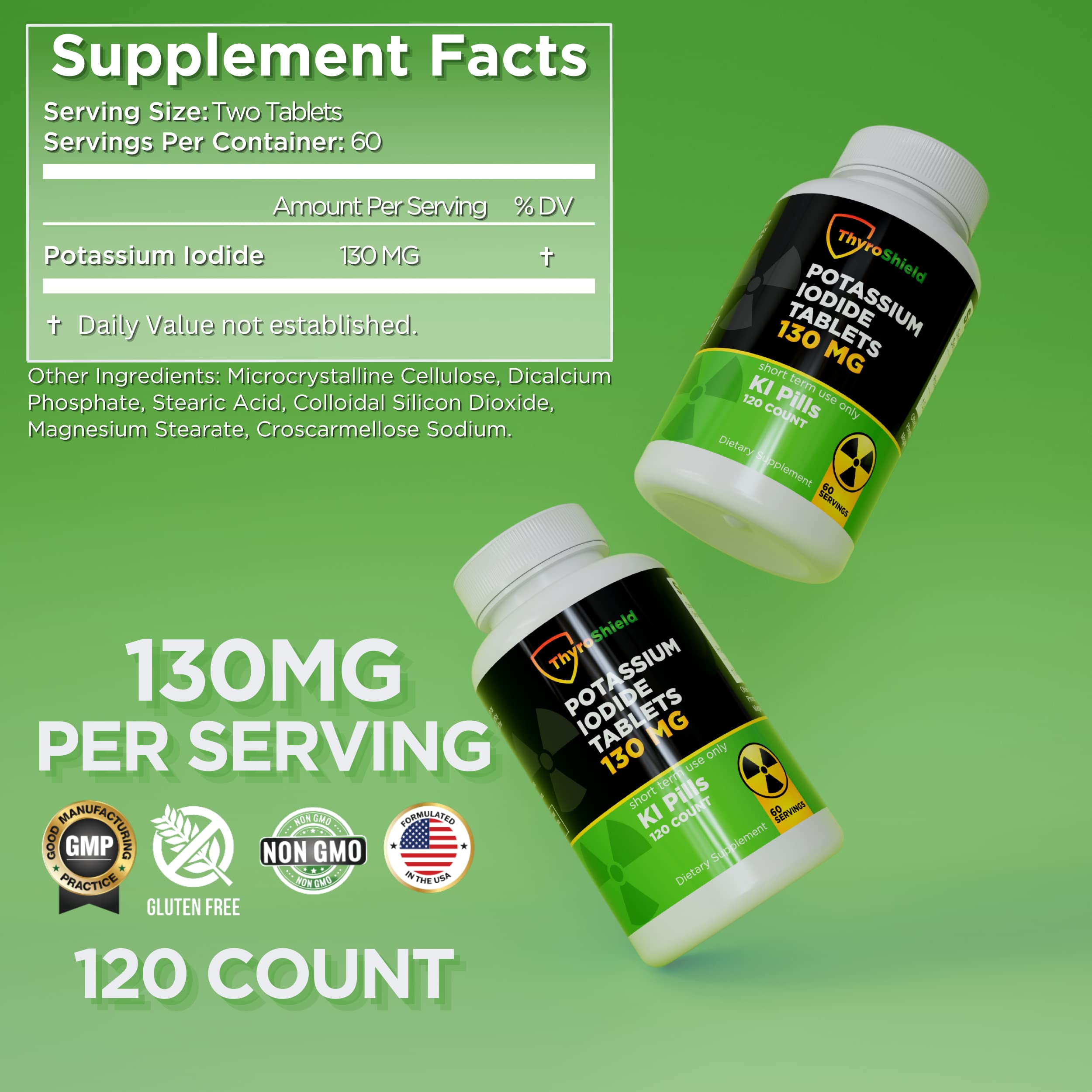 ThyroShield detalle de tabletas 130 mg texturas limpias y dosis consistente