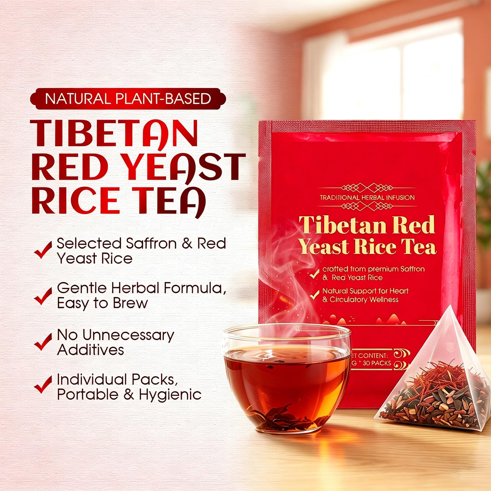 Generic bolsita individual del té Tibetan Red Yeast Rice mostrando filtrado práctico