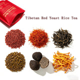 Generic escena de desayuno con Tibetan Red Yeast Rice integrándose a la mesa diaria
