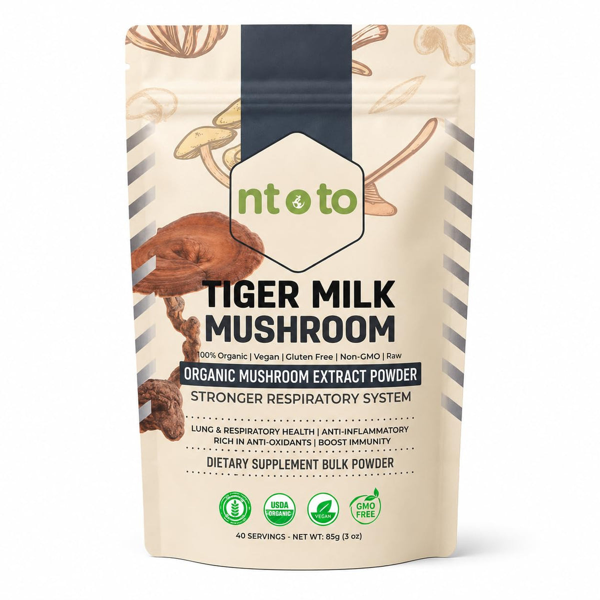 Generic Tiger Milk Mushroom frasco frontal, presentación orgánica y tamaño práctico