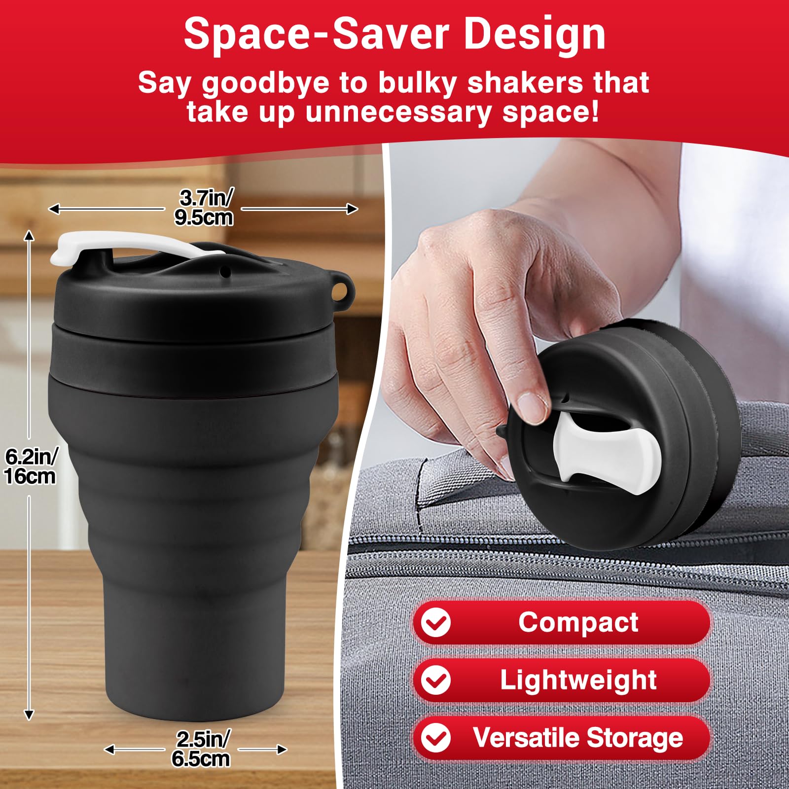 Tilcore shaker plegado compacto, ahorro de espacio para viaje