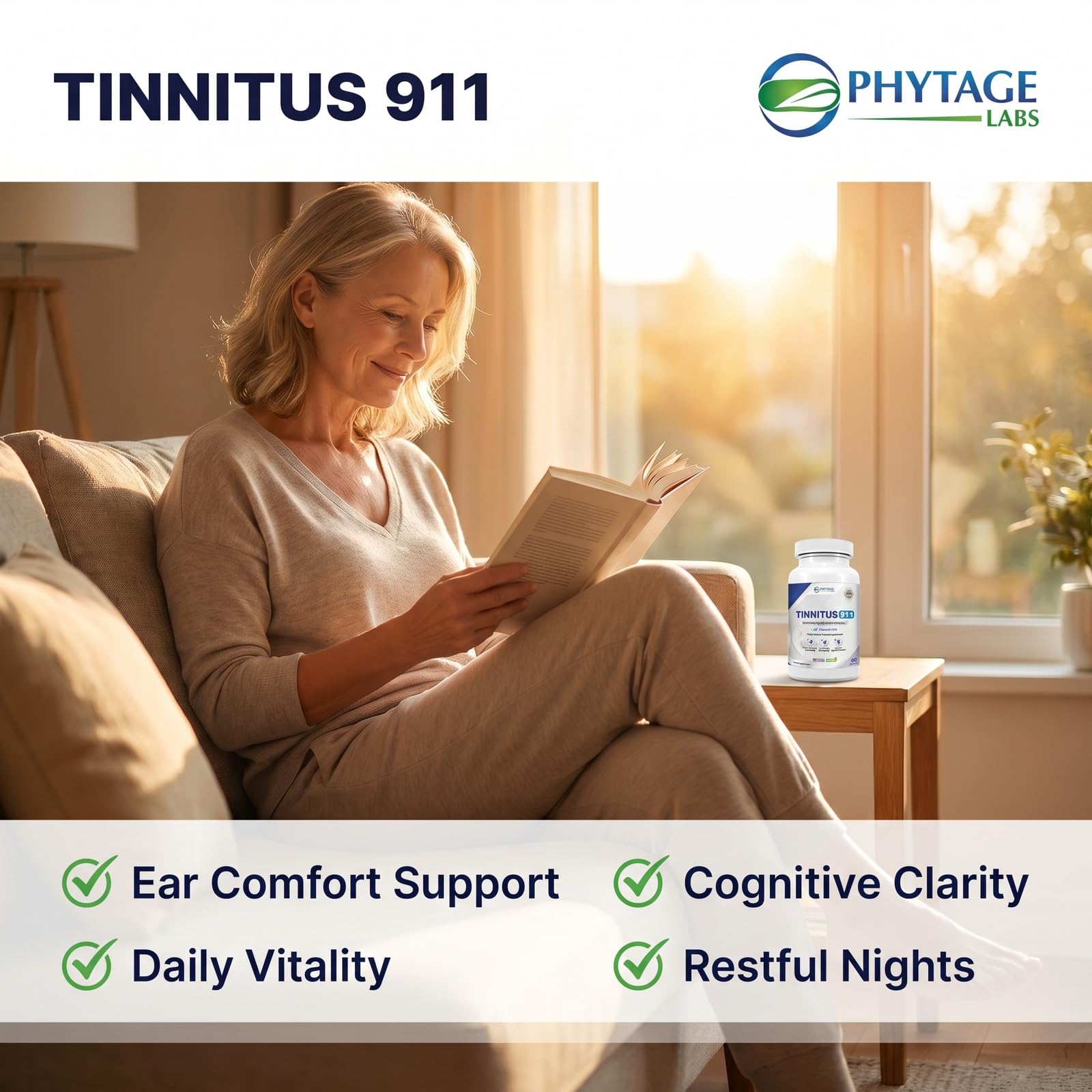 Tinnitus 911 junto a una regla para comparar tamaño y cantidad