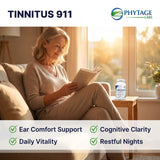 Tinnitus 911 junto a una regla para comparar tamaño y cantidad