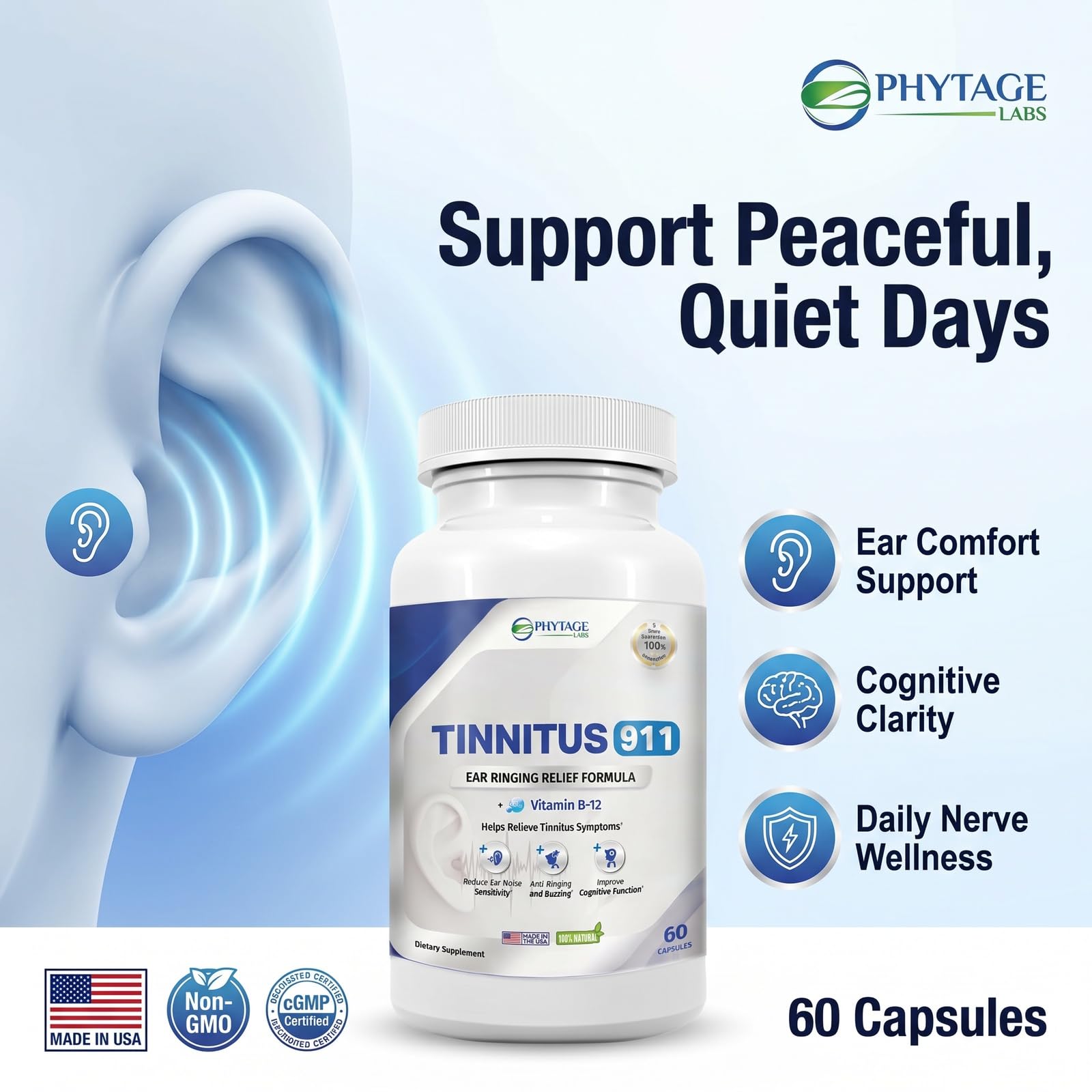 Tinnitus 911 cápsulas apiladas para apreciar calidad y acabado