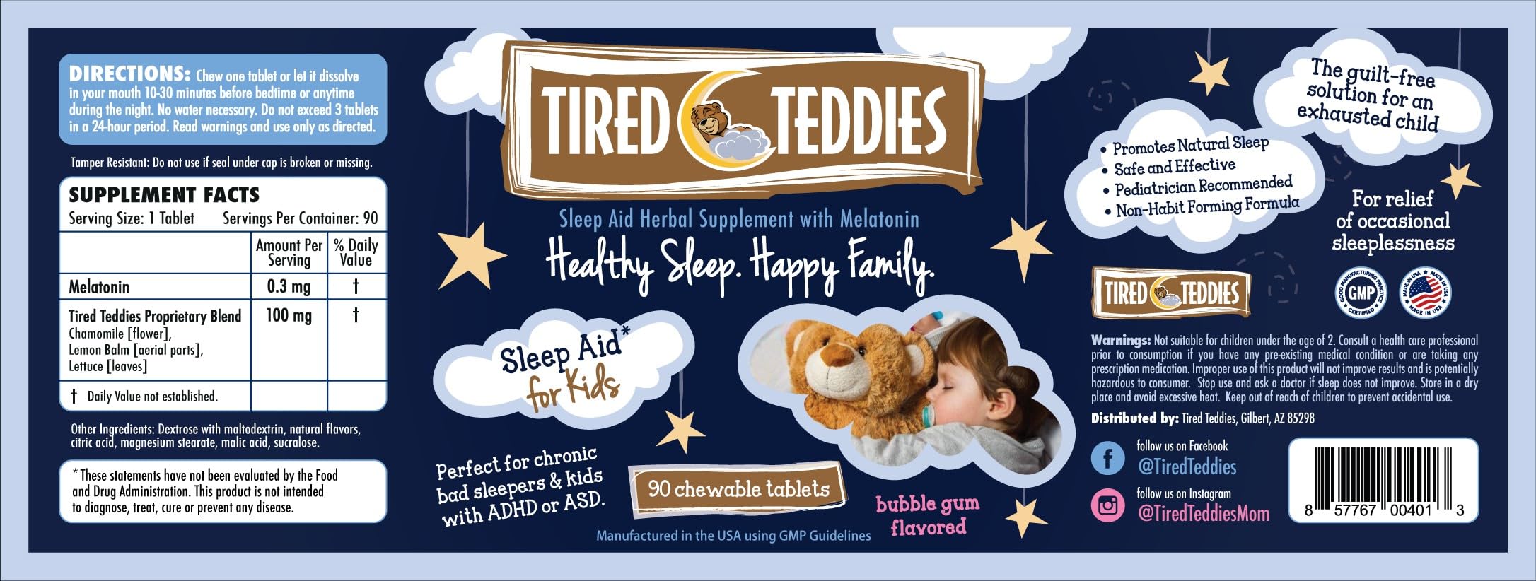 Tired Teddies tableta junto a una moneda para comparar tamaño y dosificación baja