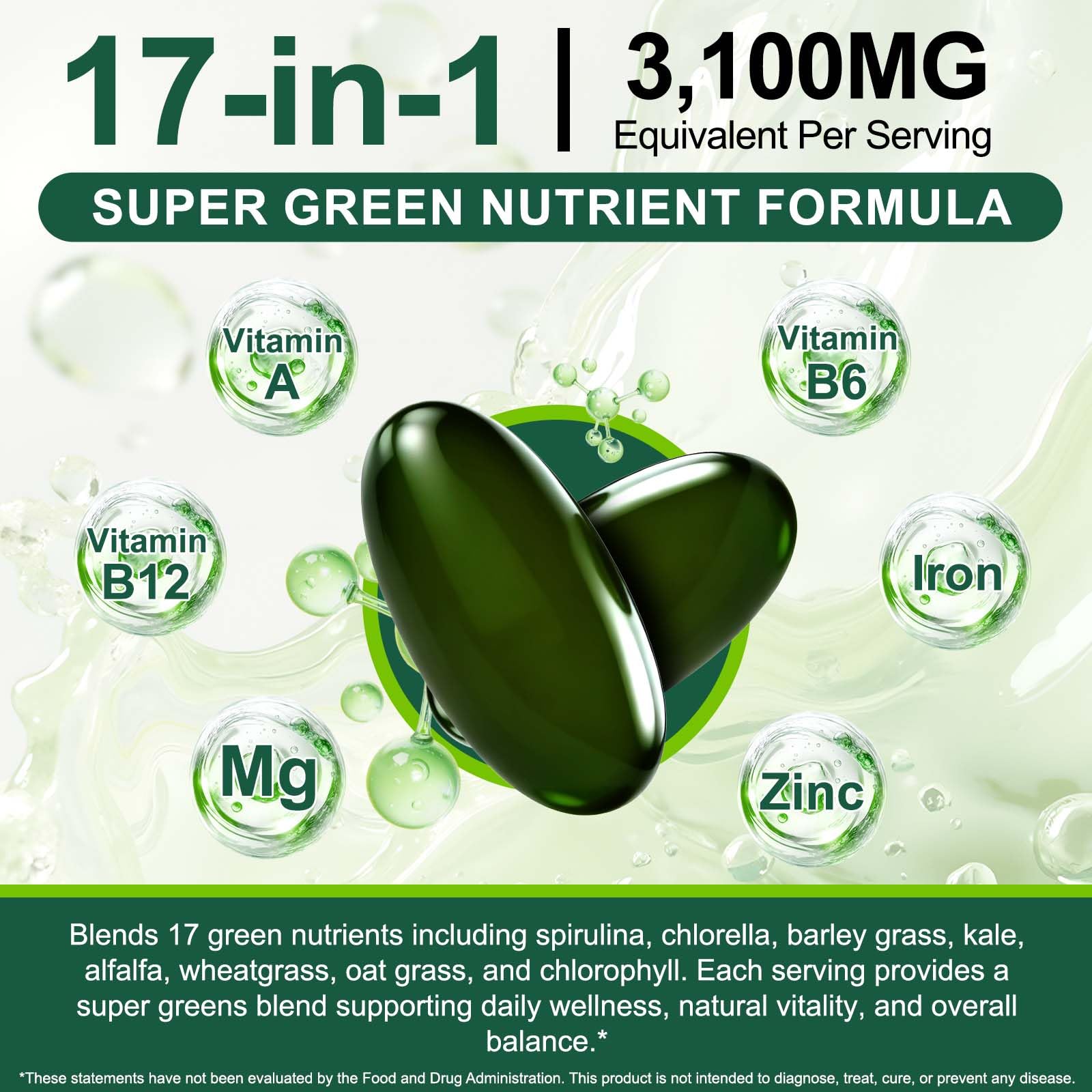 Tiuedu ingredientes spirulina y chlorella resaltando nutrientes verdes