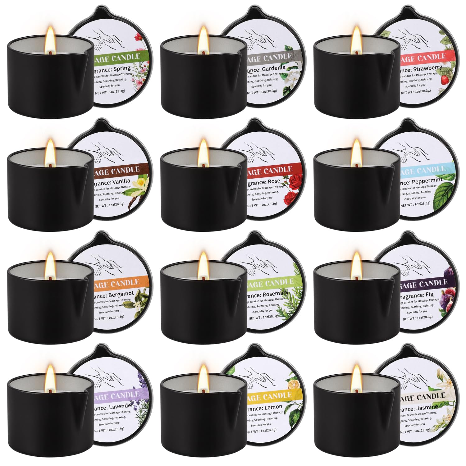 TLNFHRPI todos los recipientes de 1oz dispuestos, variedad de aromas