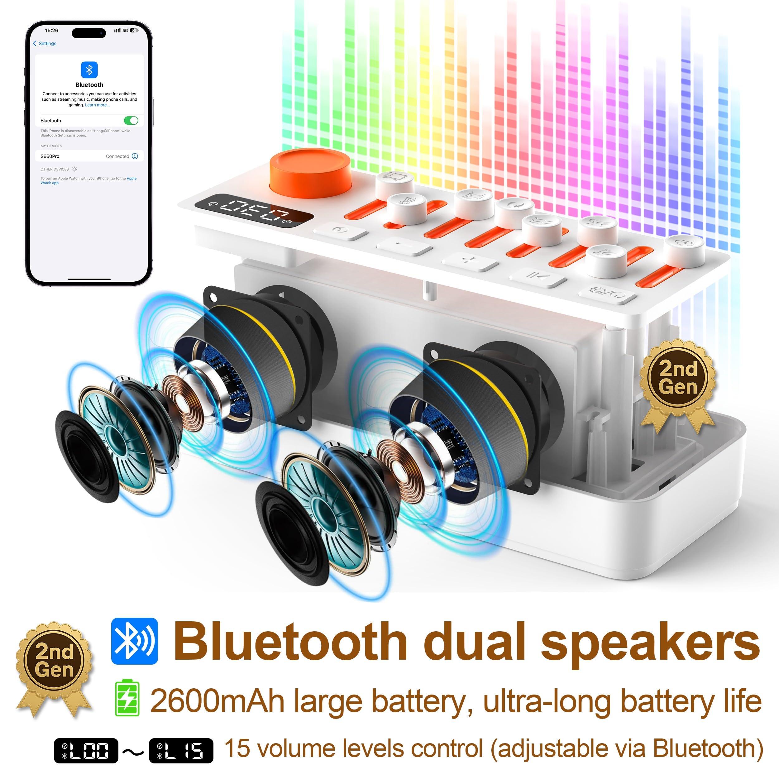 TMEHM como altavoz en mesa reproduciendo música con sonido envolvente