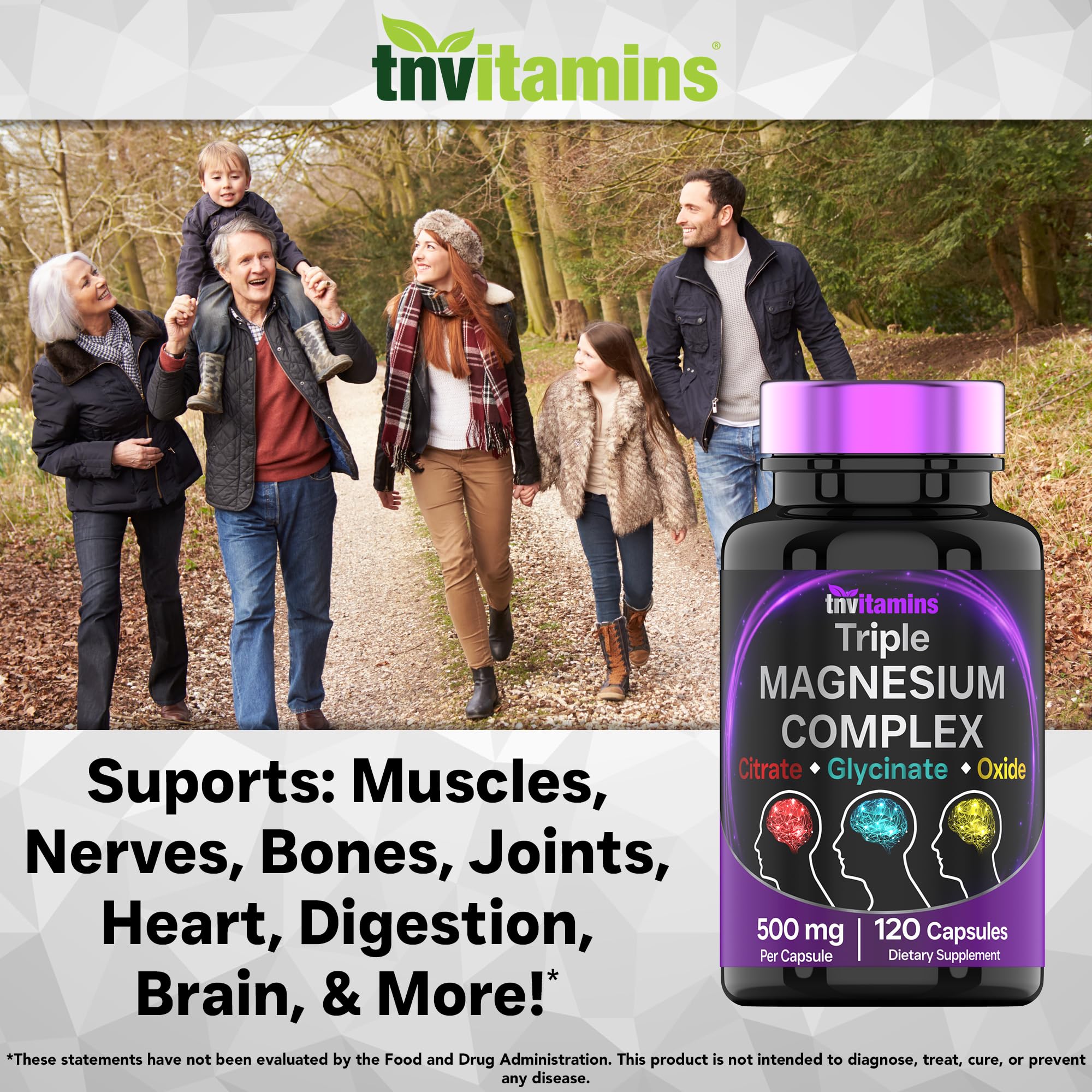 tnvitamins primer plano de la etiqueta con ingredientes y ventajas