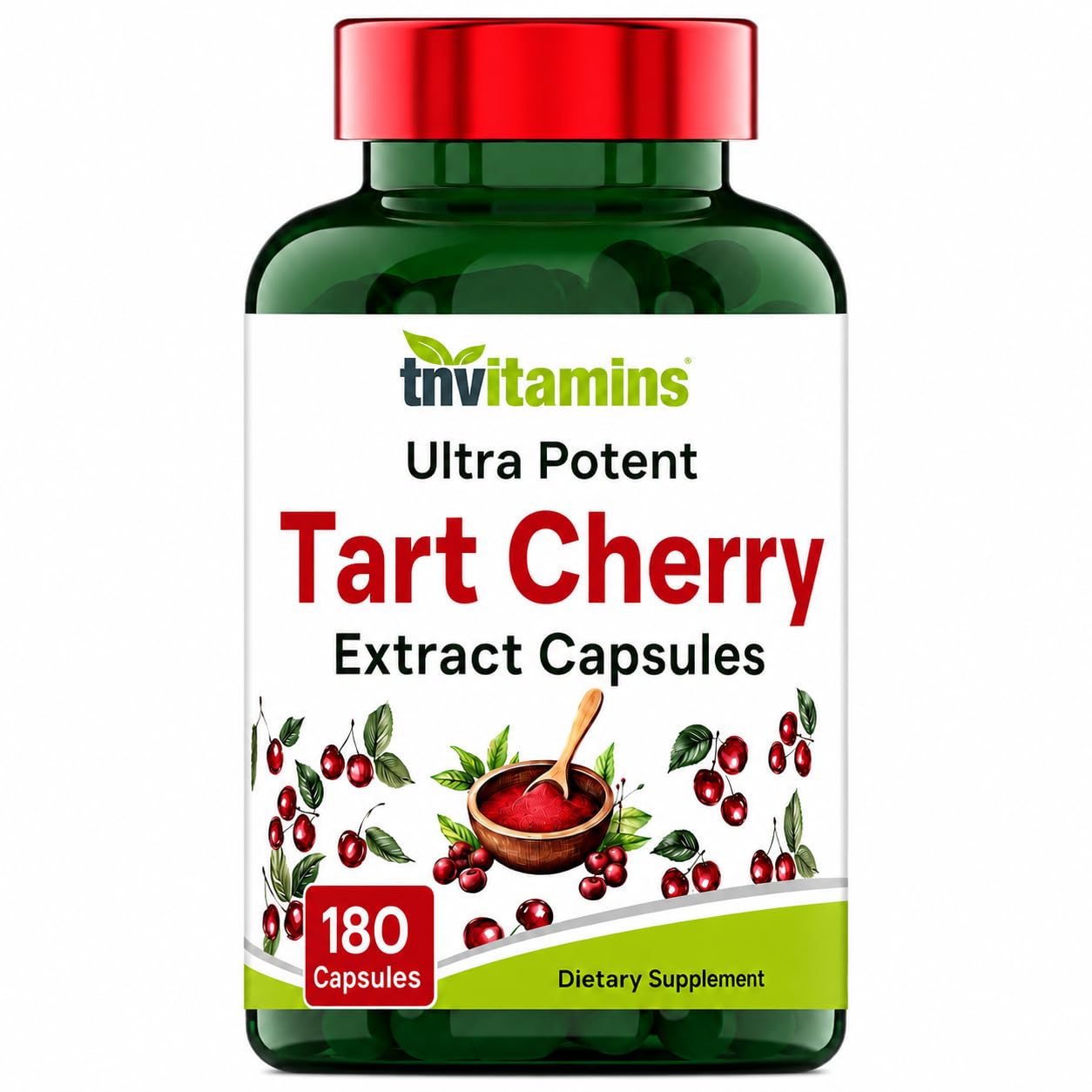 tnvitamins envase frontal Tart Cherry mostrando etiqueta clara y beneficio práctico