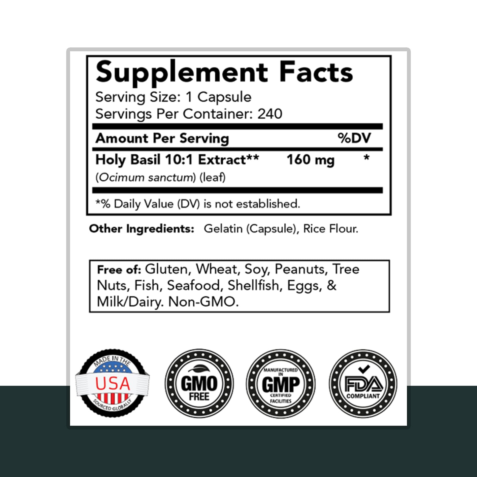 tnvitamins primer plano de cápsulas Holy Basil revela textura y facilidad de ingestión
