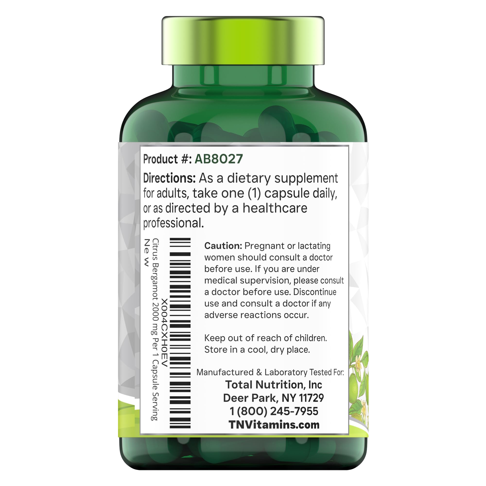 tnvitamins escala de tamaño con mano y frasco para referencia, beneficio: muestra el volumen de 180 cápsulas