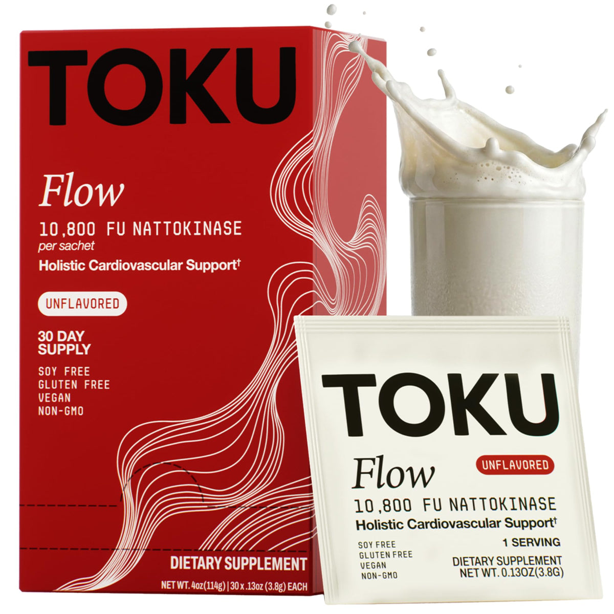 Toku vista frontal del empaque mostrando 30 sobres y beneficios