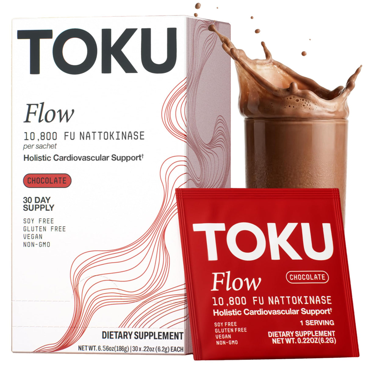 Toku empaque frontal chocolate mostrando sobres y beneficio práctico