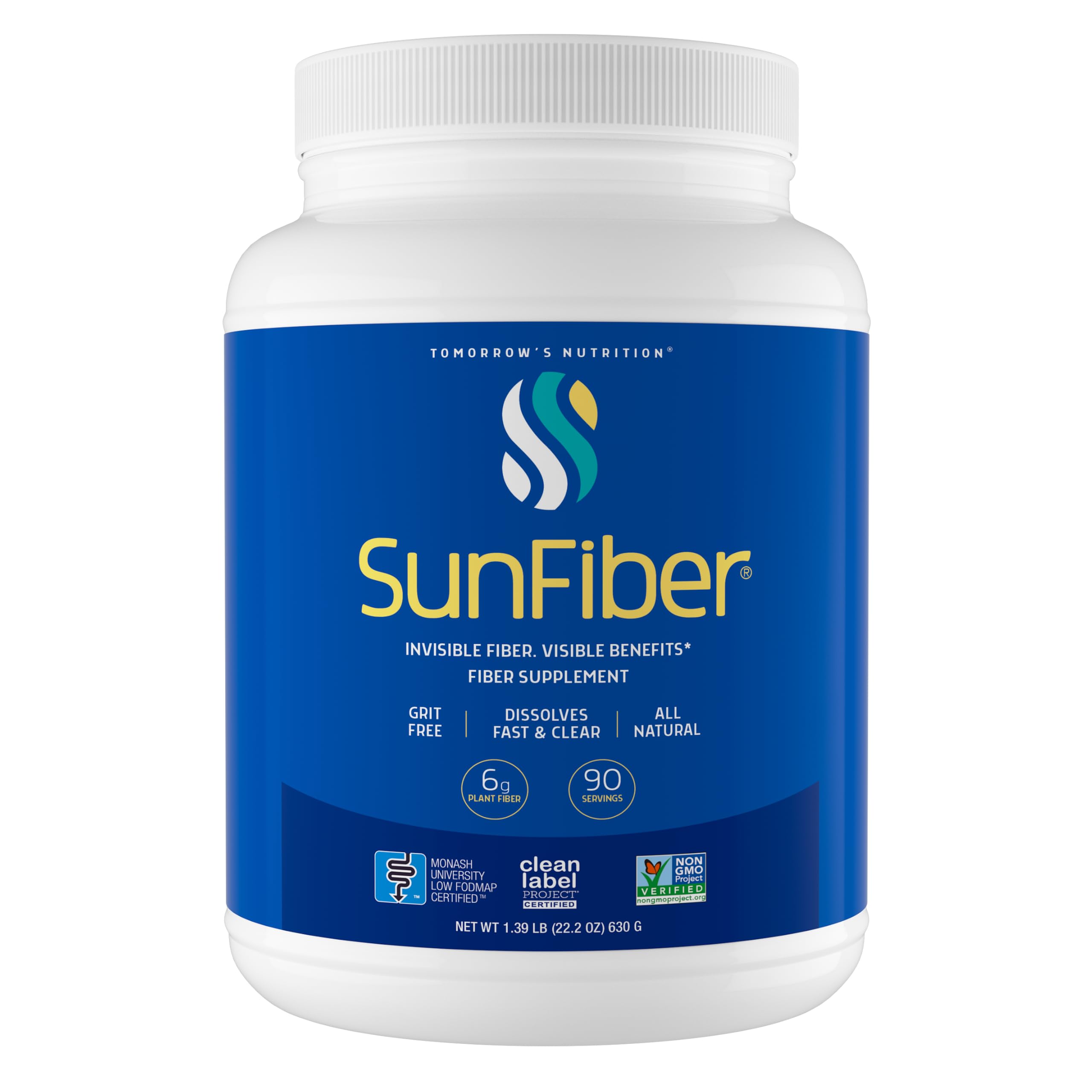 Tomorrow's Nutrition Sunfiber frontal mostrando envase y beneficios rápidos