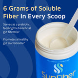 Comparación de tamaño del envase Sunfiber Tomorrow's Nutrition en mano, portable