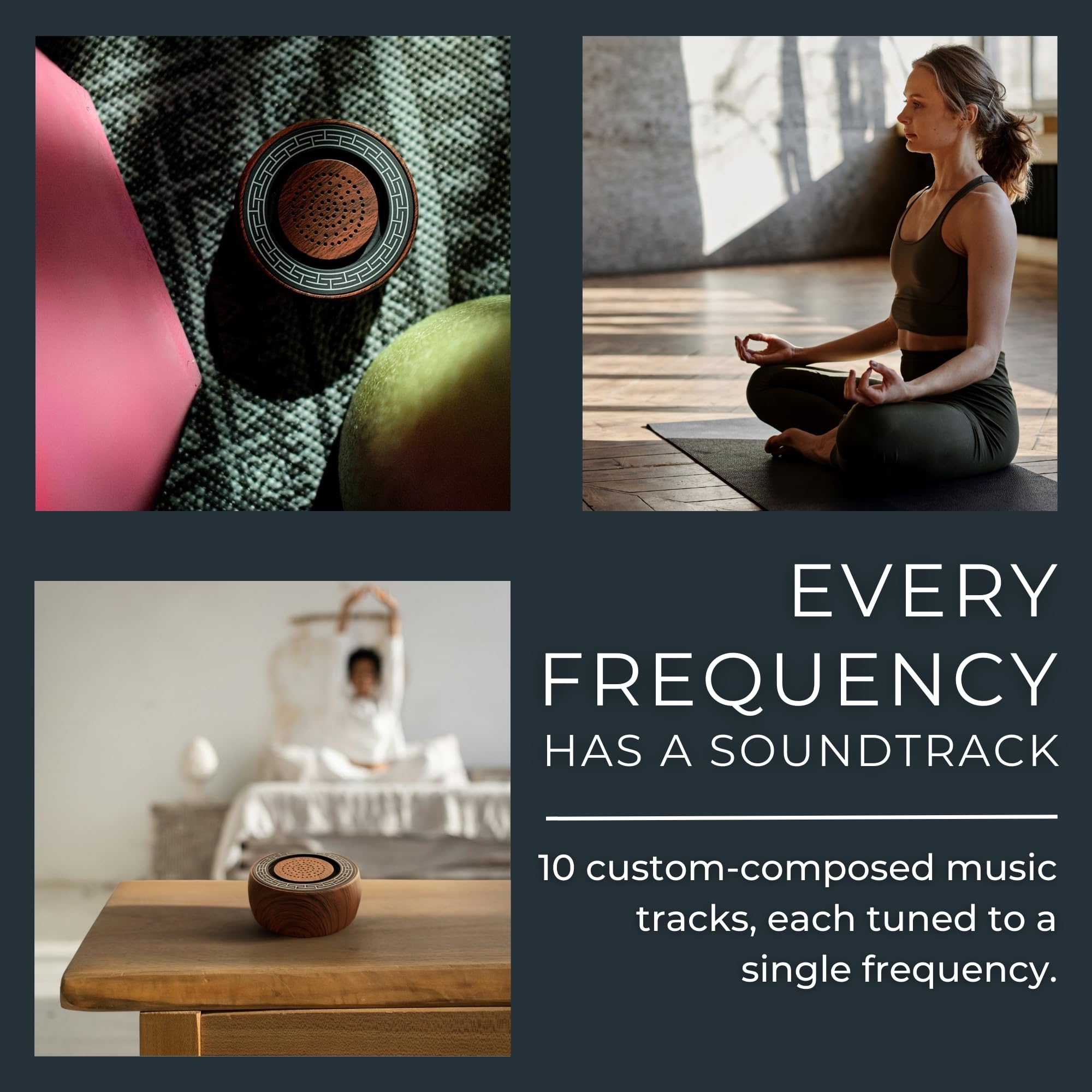 Persona usando TŌNEM en meditación, ambiente tranquilo y concentración