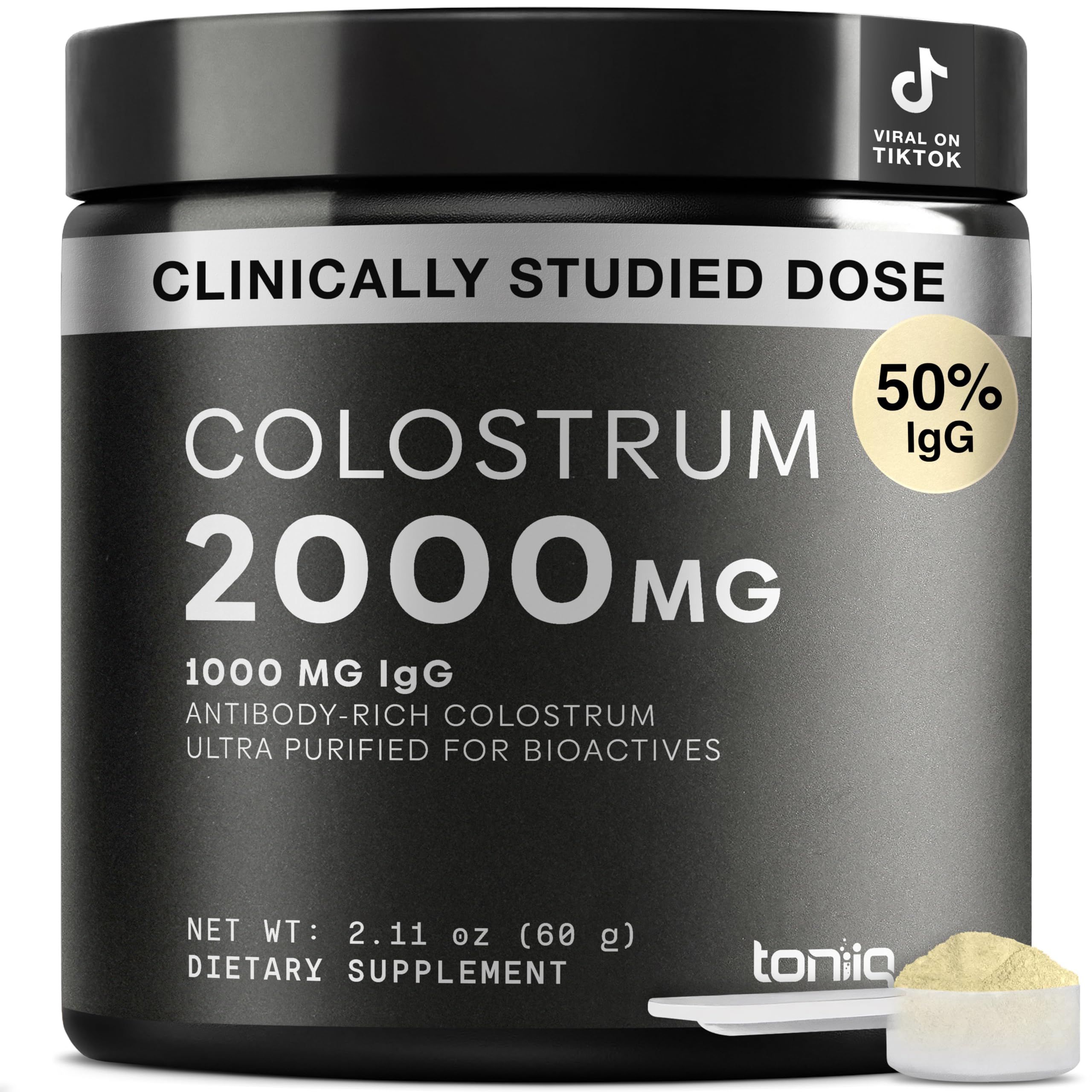 Toniiq frasco frontal mostrando etiqueta clara y datos nutricionales