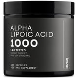Toniiq frasco frontal mostrando ALA 1000mg y pureza 99%+