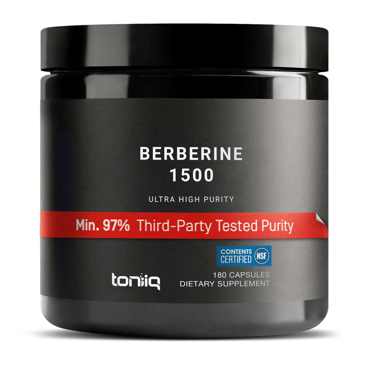 Toniiq frasco frontal de Berberine HCl mostrando diseño y cantidad