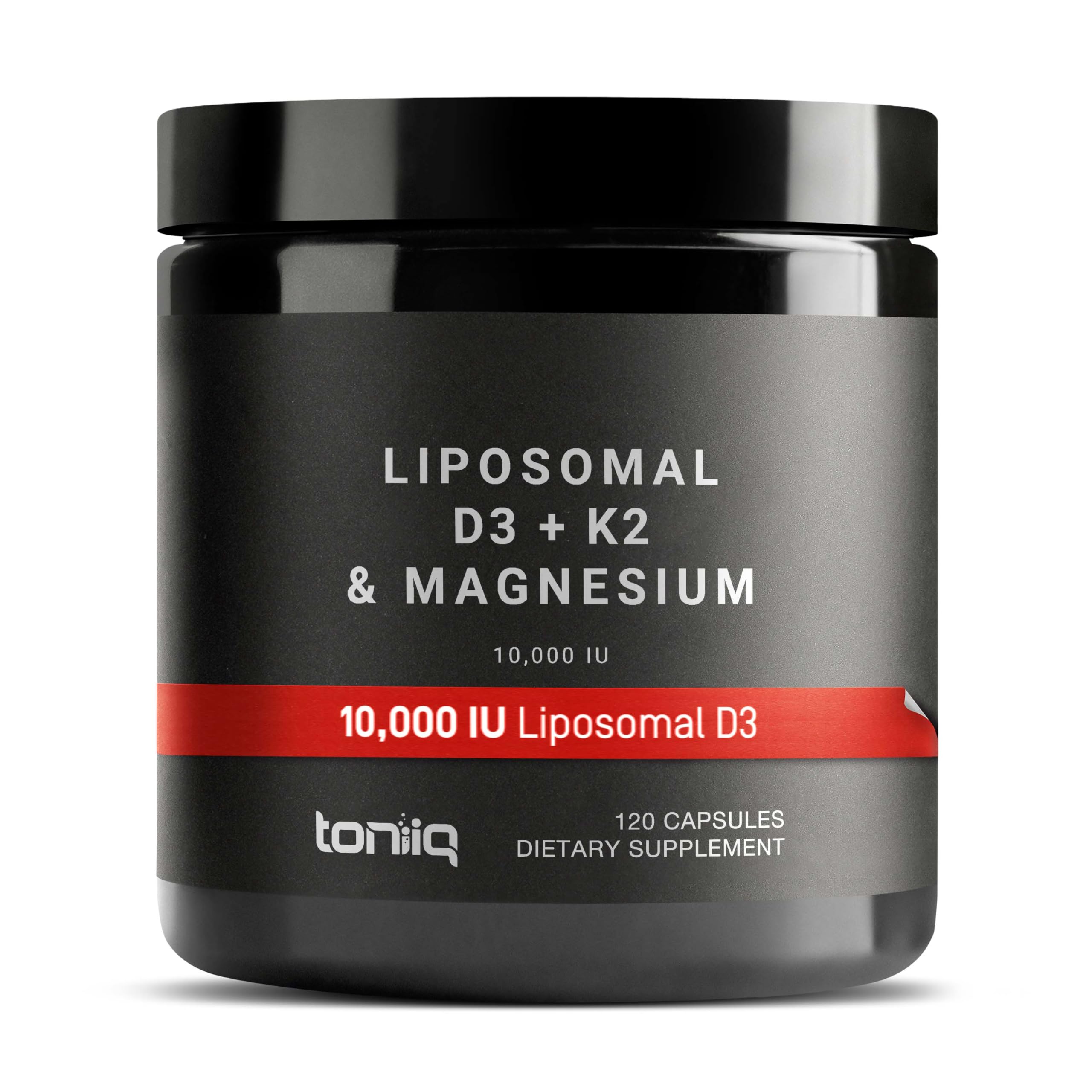 Toniiq frontal del envase mostrando la fórmula liposomal y beneficios