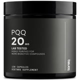 Toniiq frasco frontal con PQQ 20 mg mostrando el envase y la cantidad