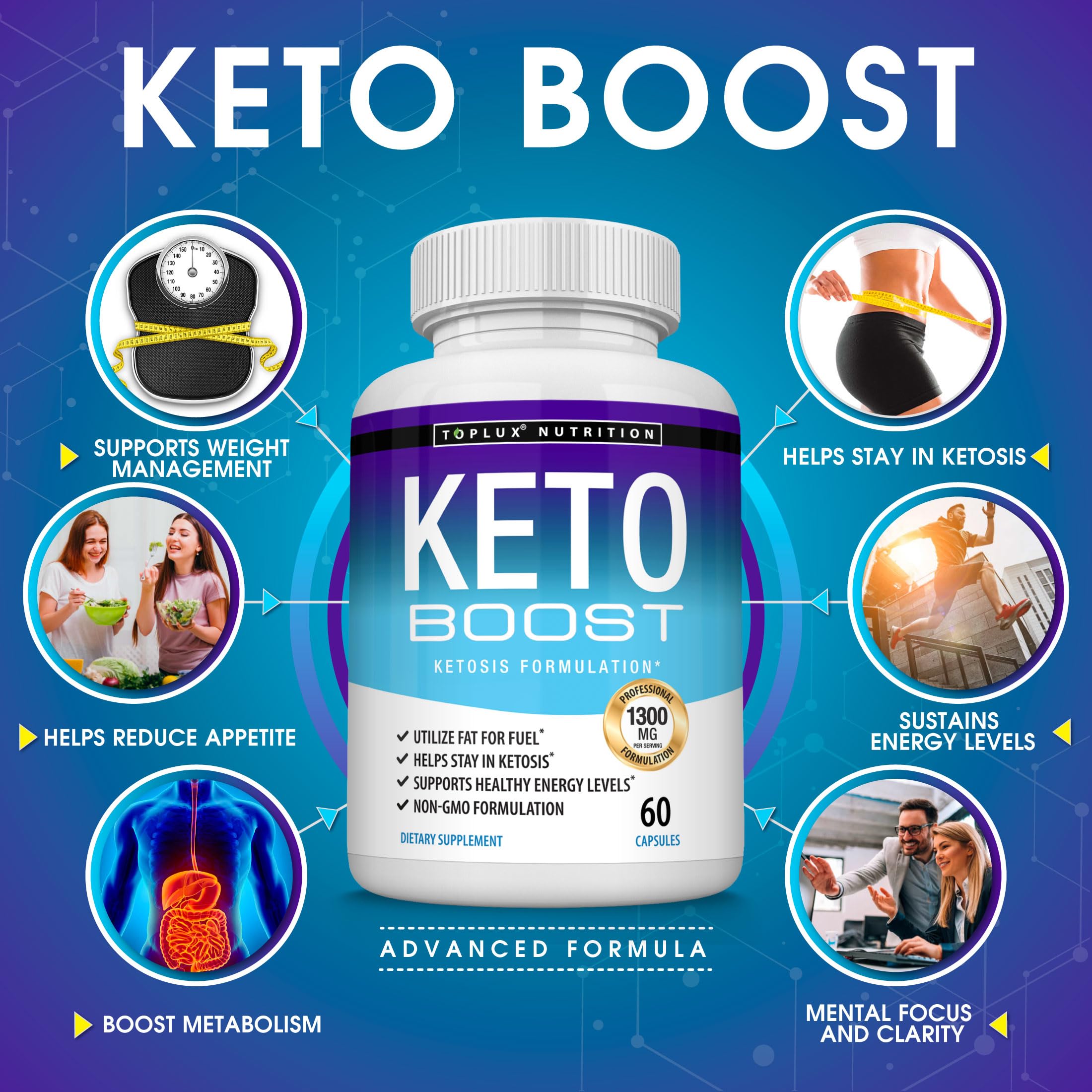 Toplux Keto Boost cápsulas en primer plano mostrando textura y tamaño cómodo