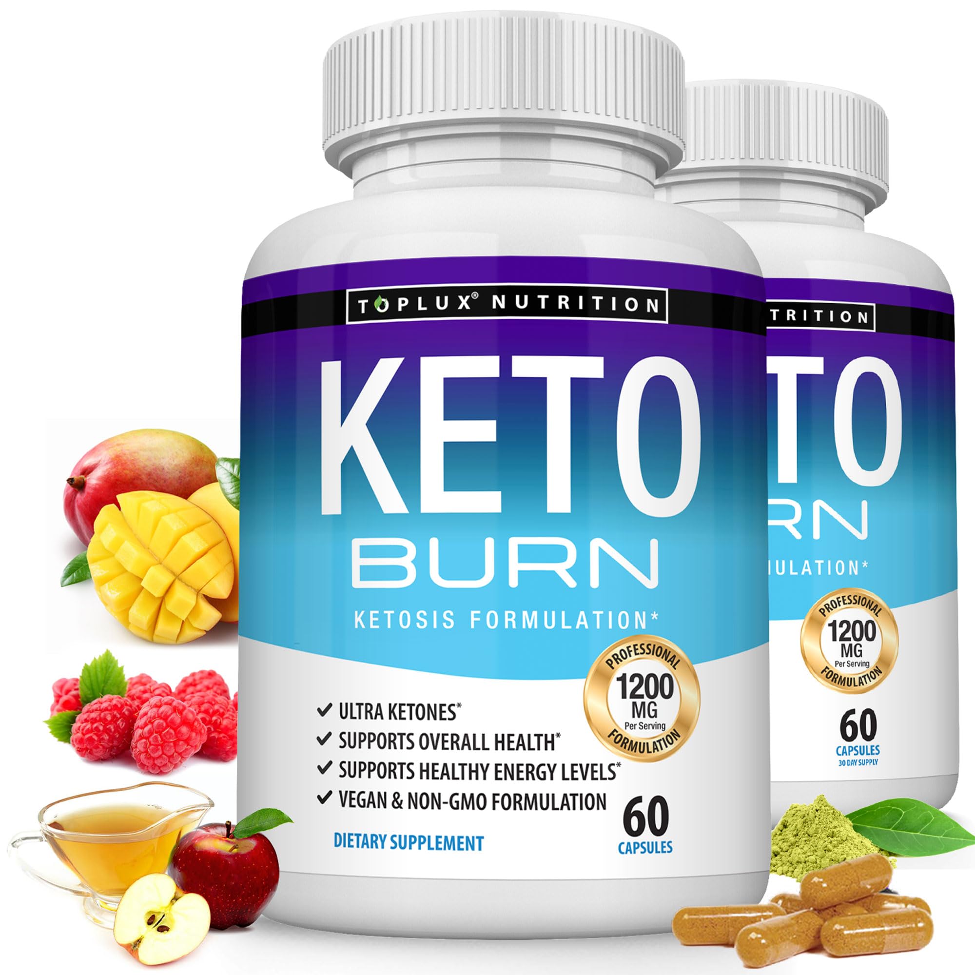 Toplux Keto Burn frontal del envase mostrando diseño y dosis