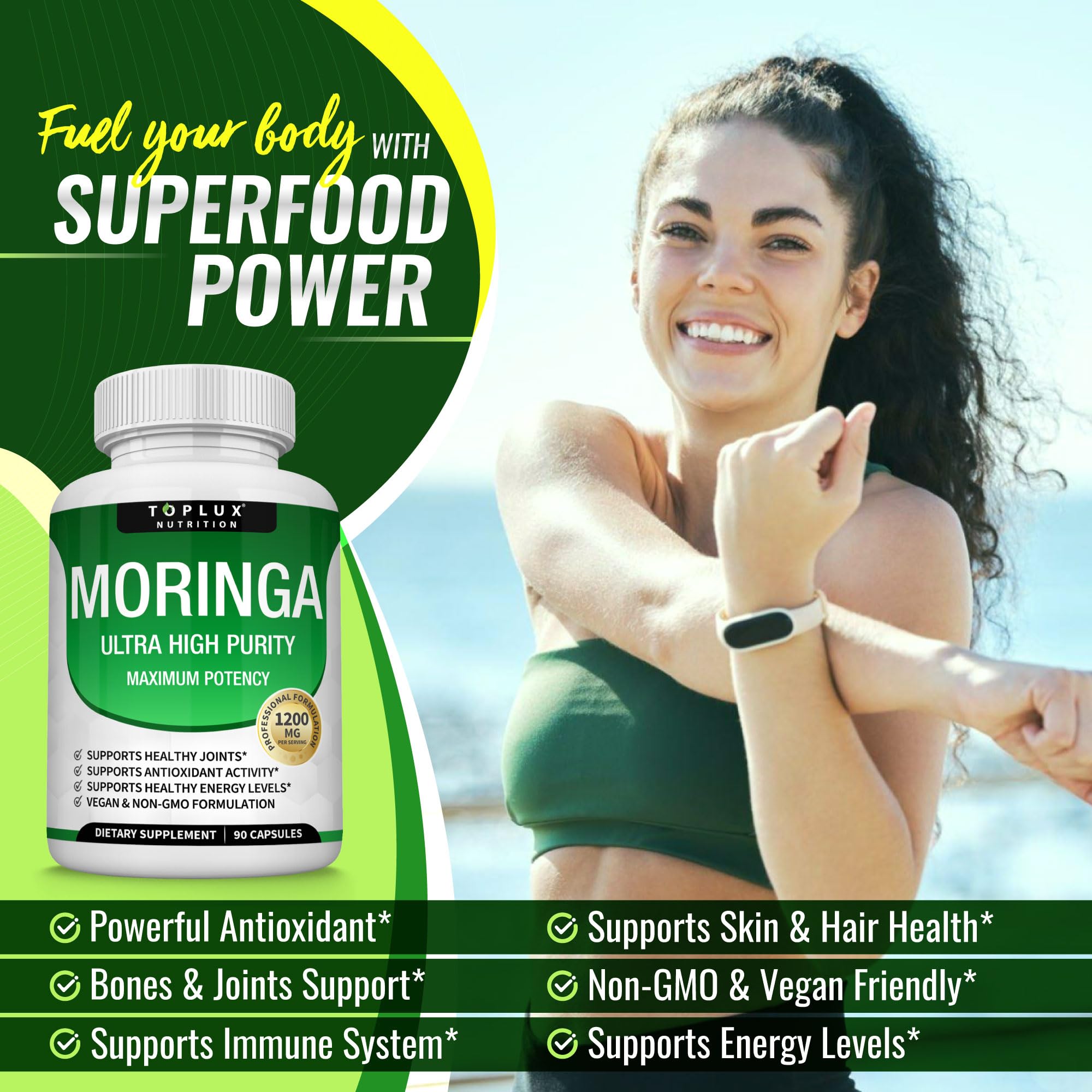 Toplux textura del polvo de moringa en primer plano, aspecto natural y denso