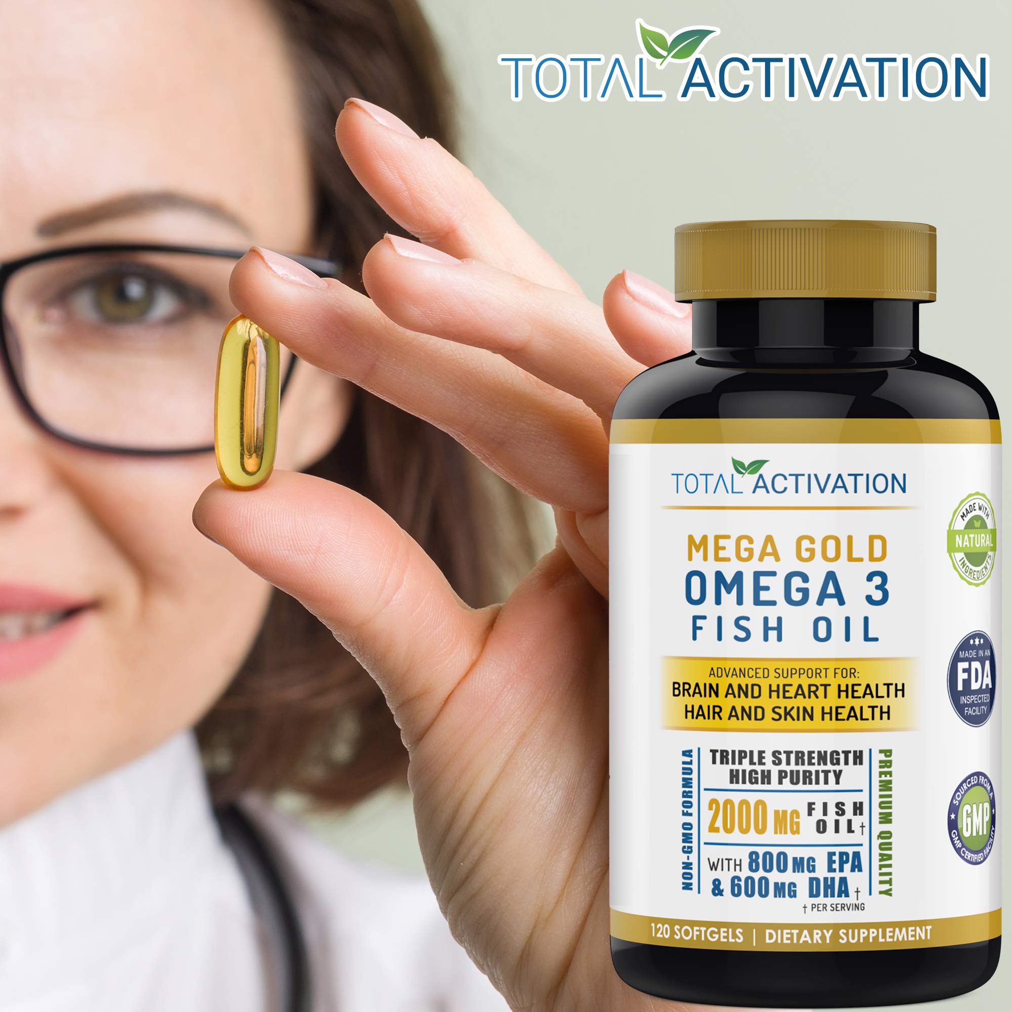 Total Activation etiqueta nutricional que muestra EPA DHA y vitamina E