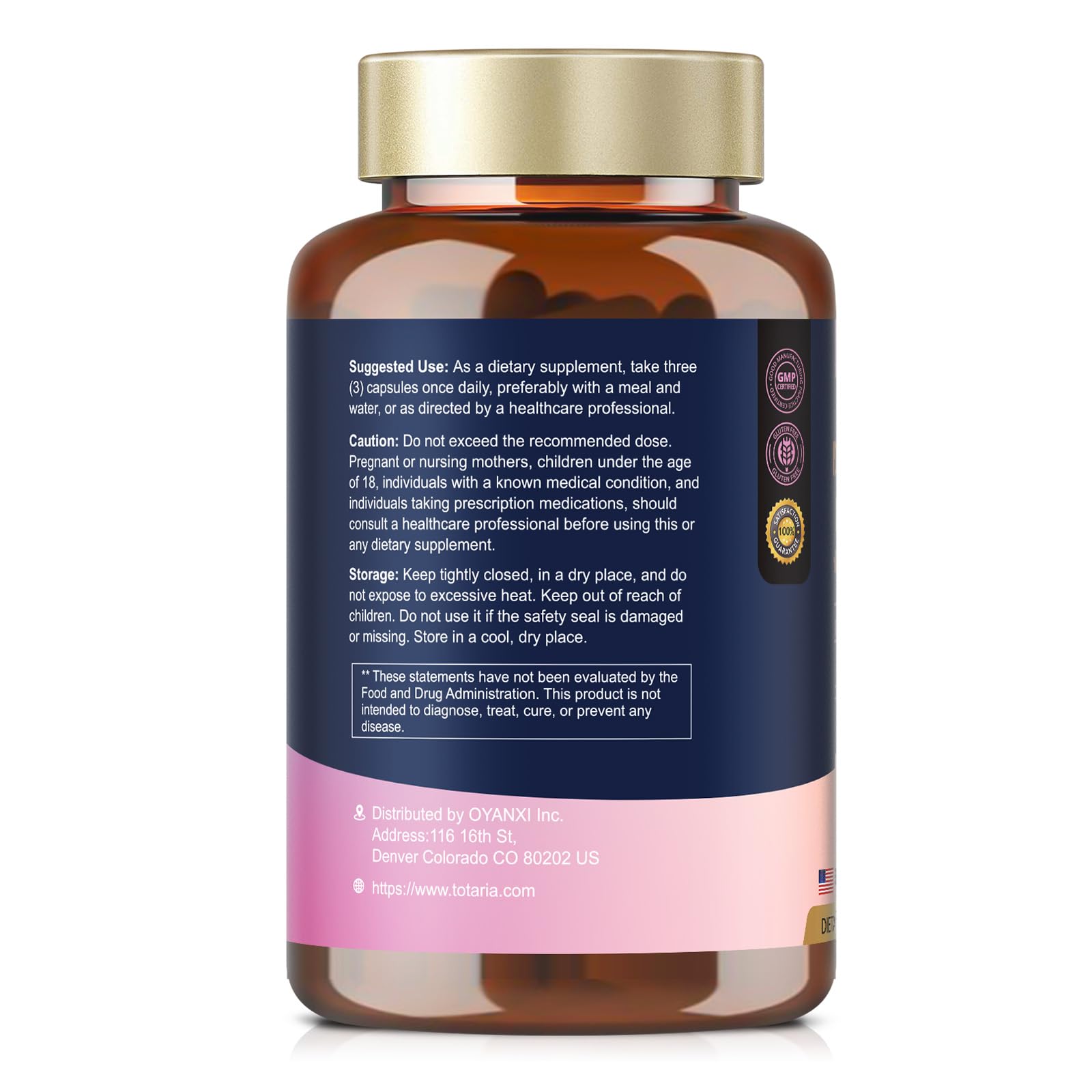 Totaria primer plano de la etiqueta que destaca Myo-inositol, D-chiro inositol, Vitamina D3 y Folato
