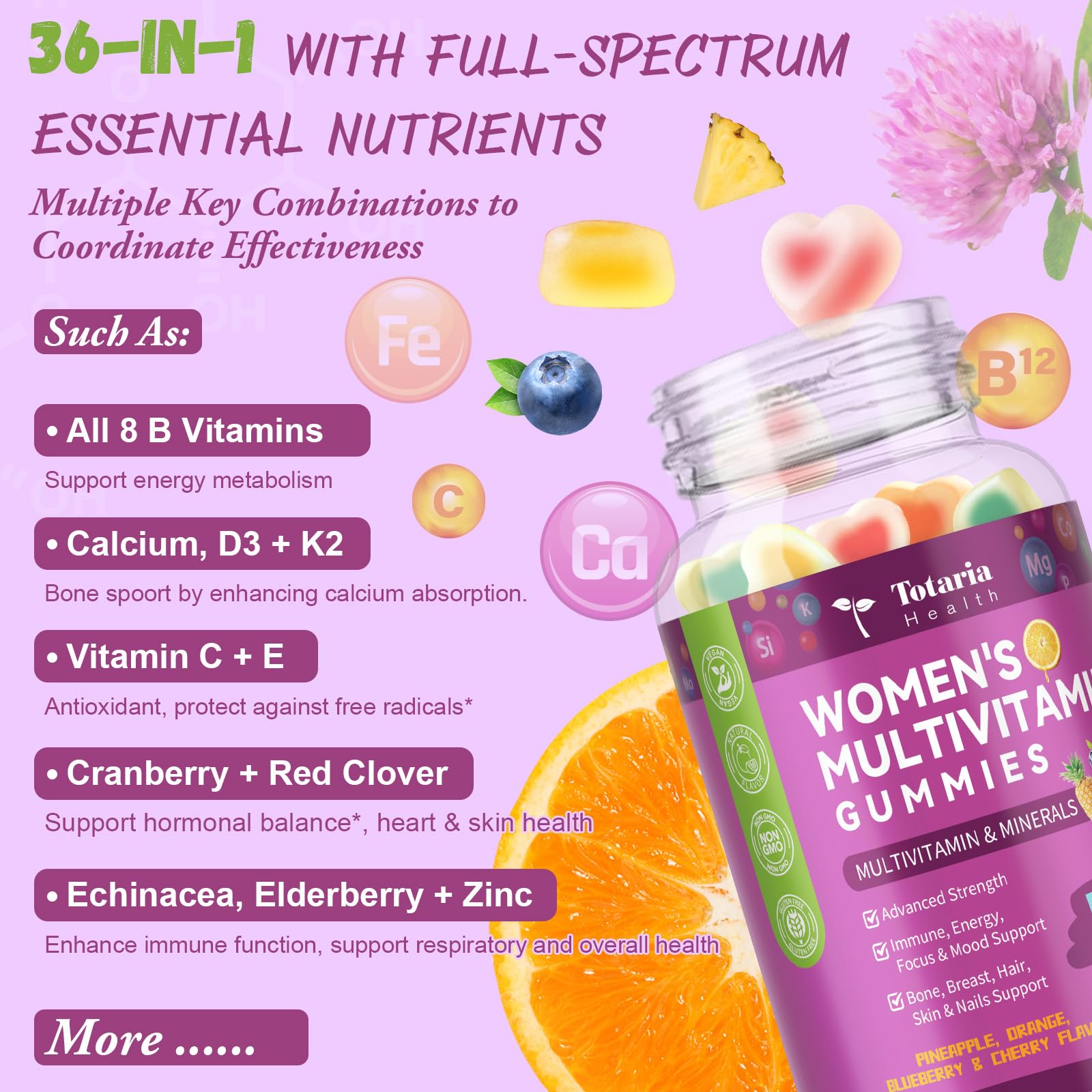Totaria etiqueta con ingredientes y lista de vitaminas para confianza