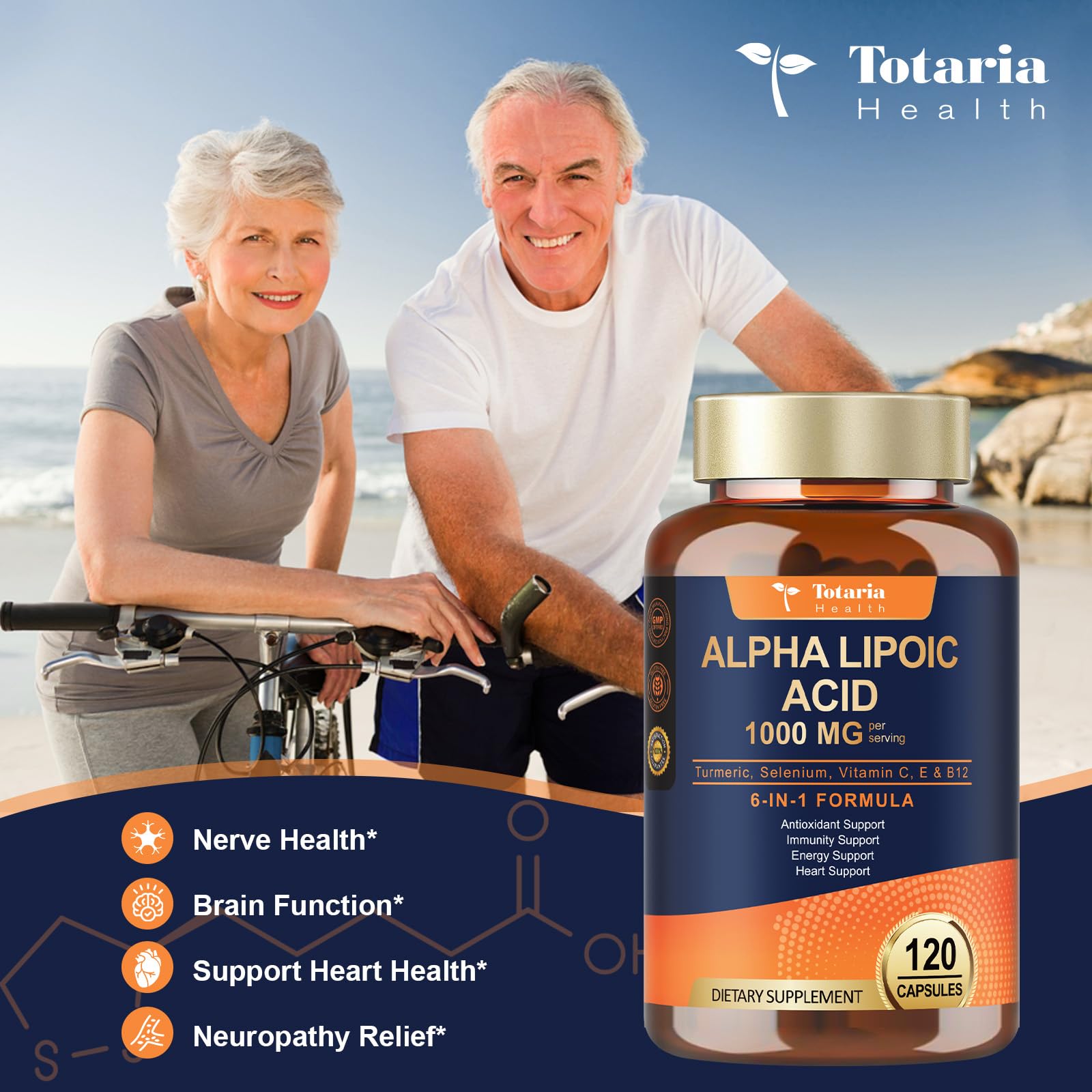 Totaria etiqueta de ingredientes resaltando ALA 1000 mg y fórmula limpia