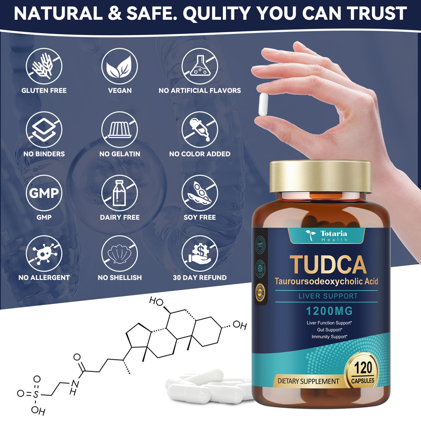Totaria etiqueta con lista de ingredientes y beneficios verificables