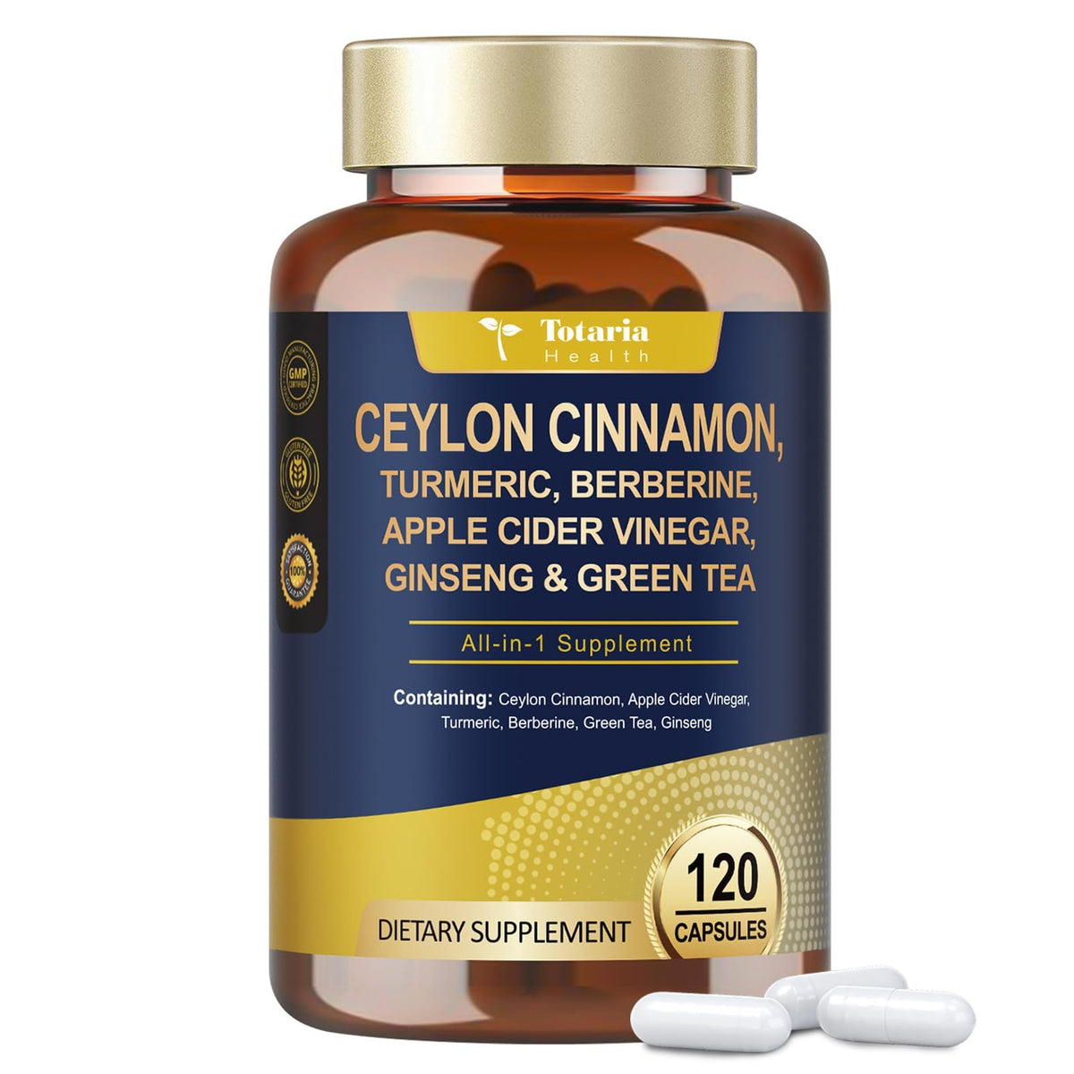 Totaria envase frontal mostrando 120 cápsulas y marca, conveniencia diaria