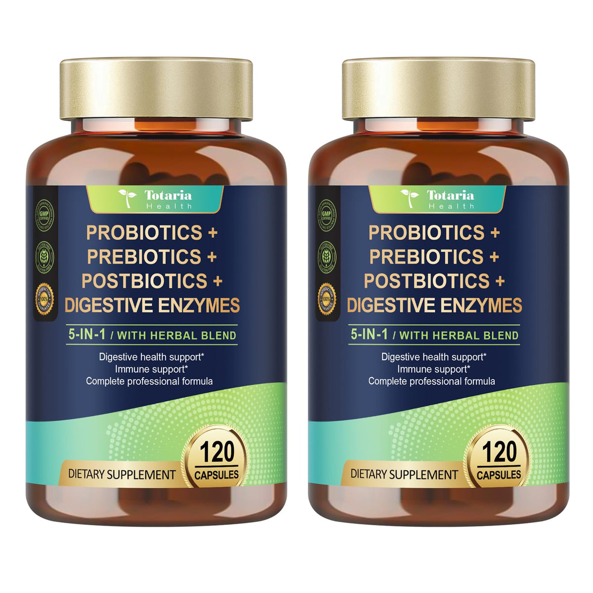 Totaria frasco frontal mostrando el diseño y beneficios para la salud intestinal
