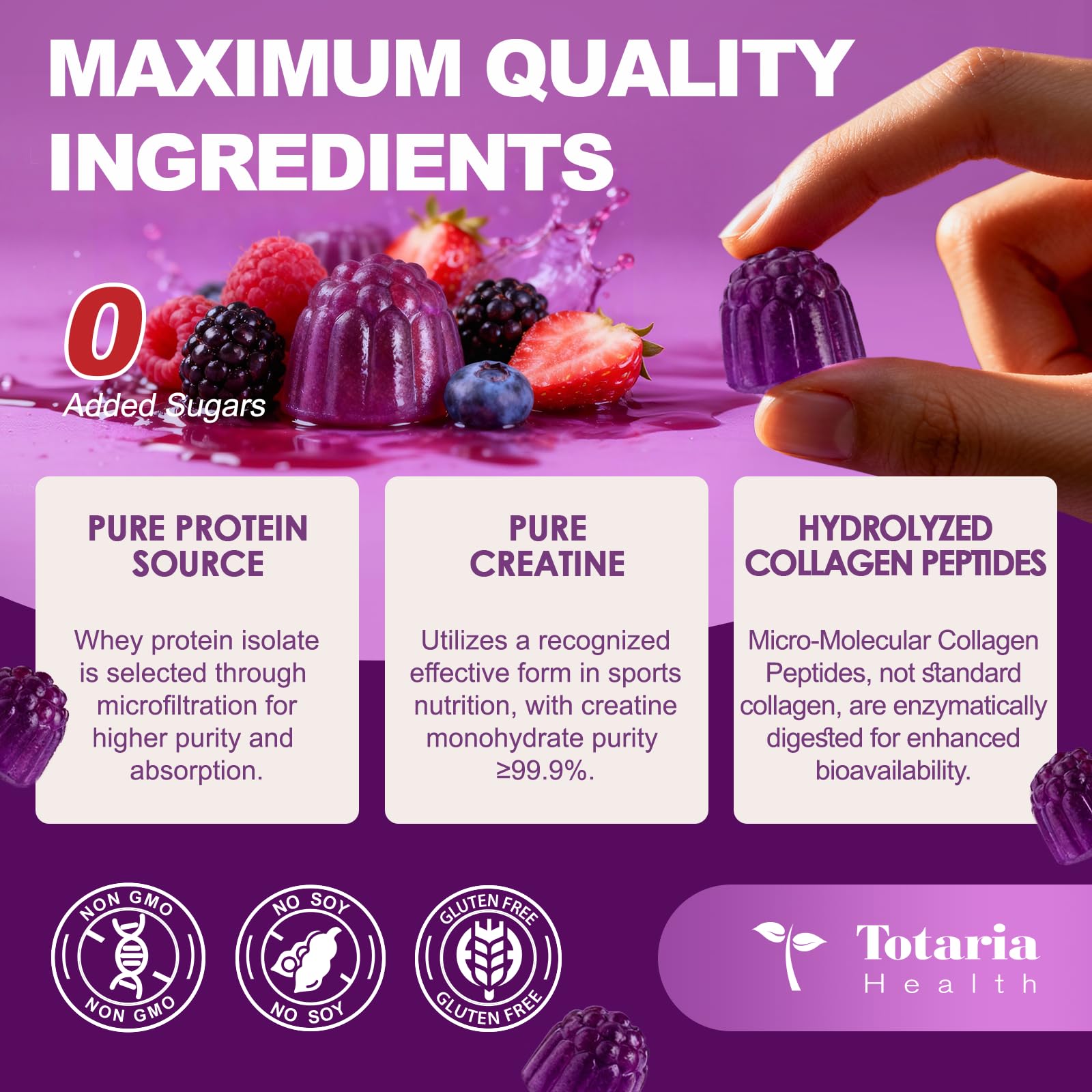 Totaria ingredientes activos: whey, creatina, colágeno y minerales visibles