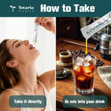 Totaria sobre mezclado en vaso con bebida, disolución sin grumos