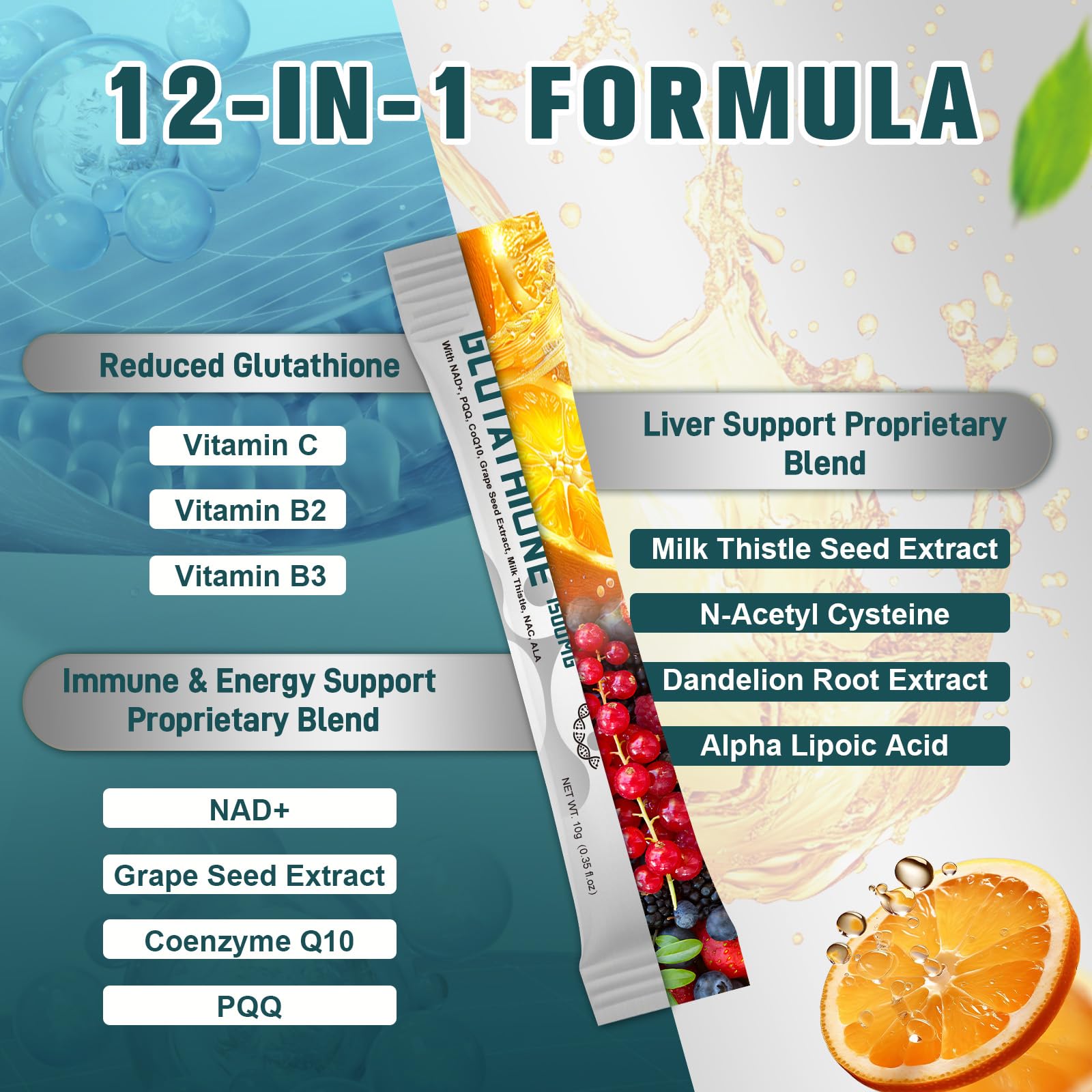 Totaria sobre abierto mostrando líquido liposomal, entrega protegida
