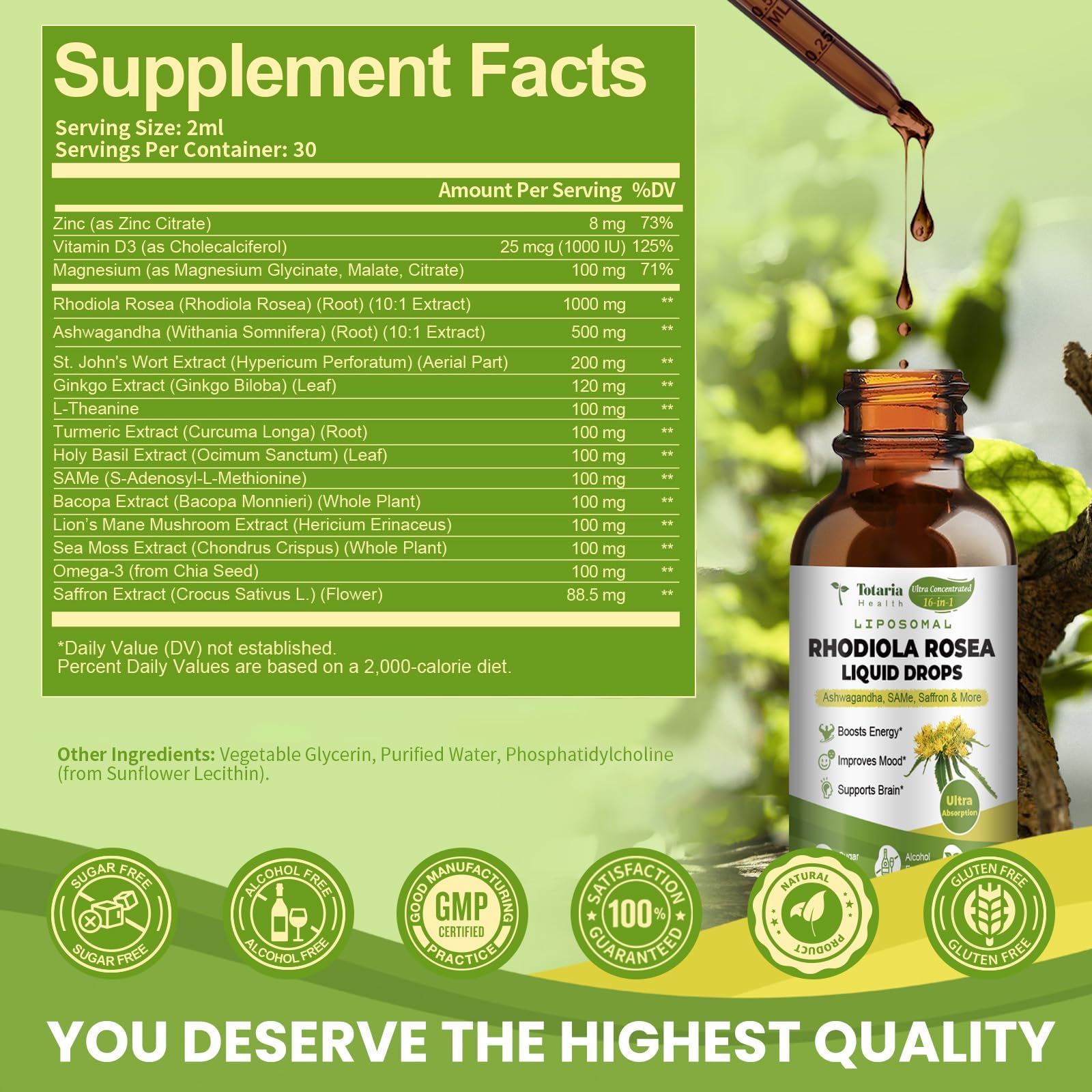 Totaria textura del líquido liposomal para mejor absorción y pureza