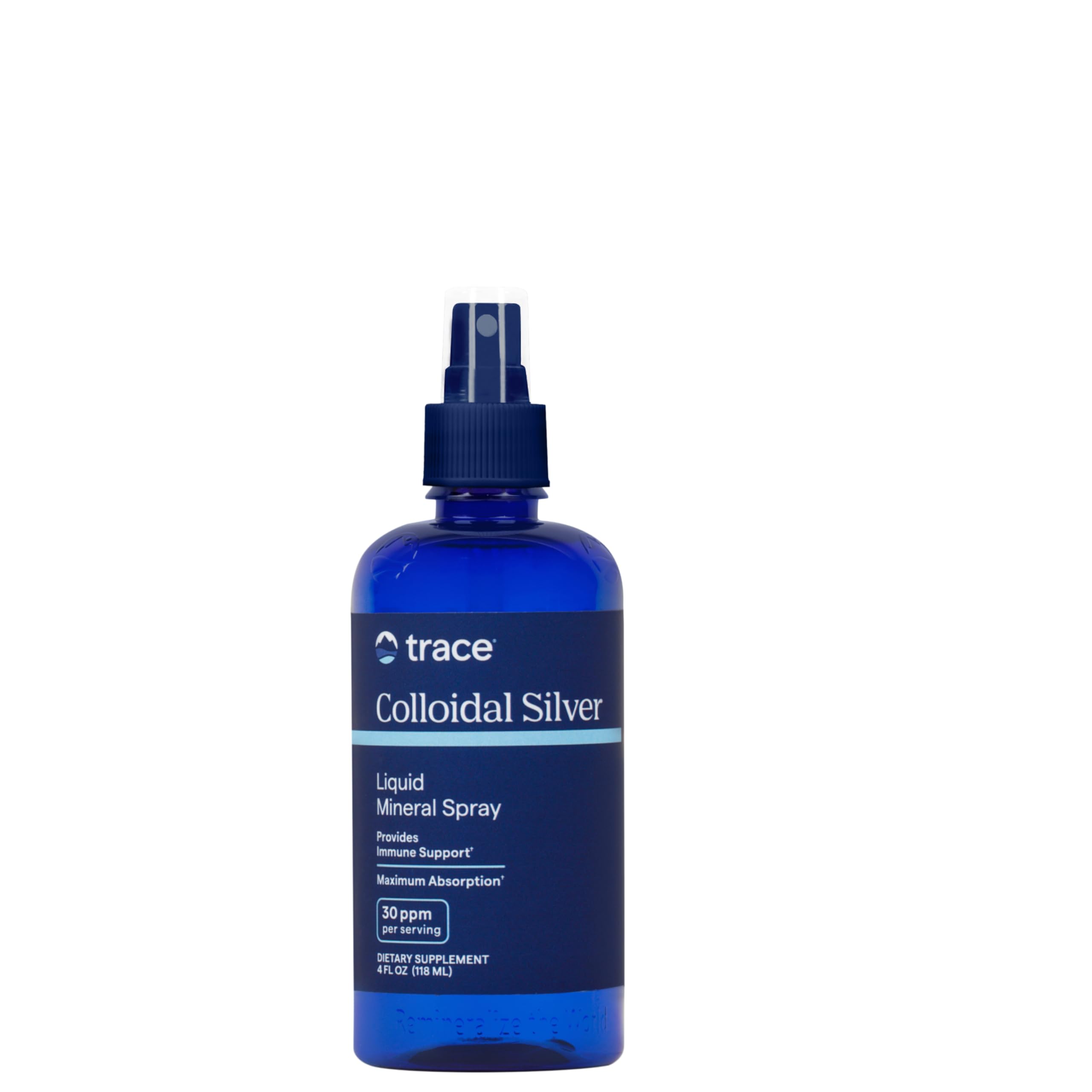 Trace Minerals botella frontal mostrando la fórmula pura y tamaño conveniente
