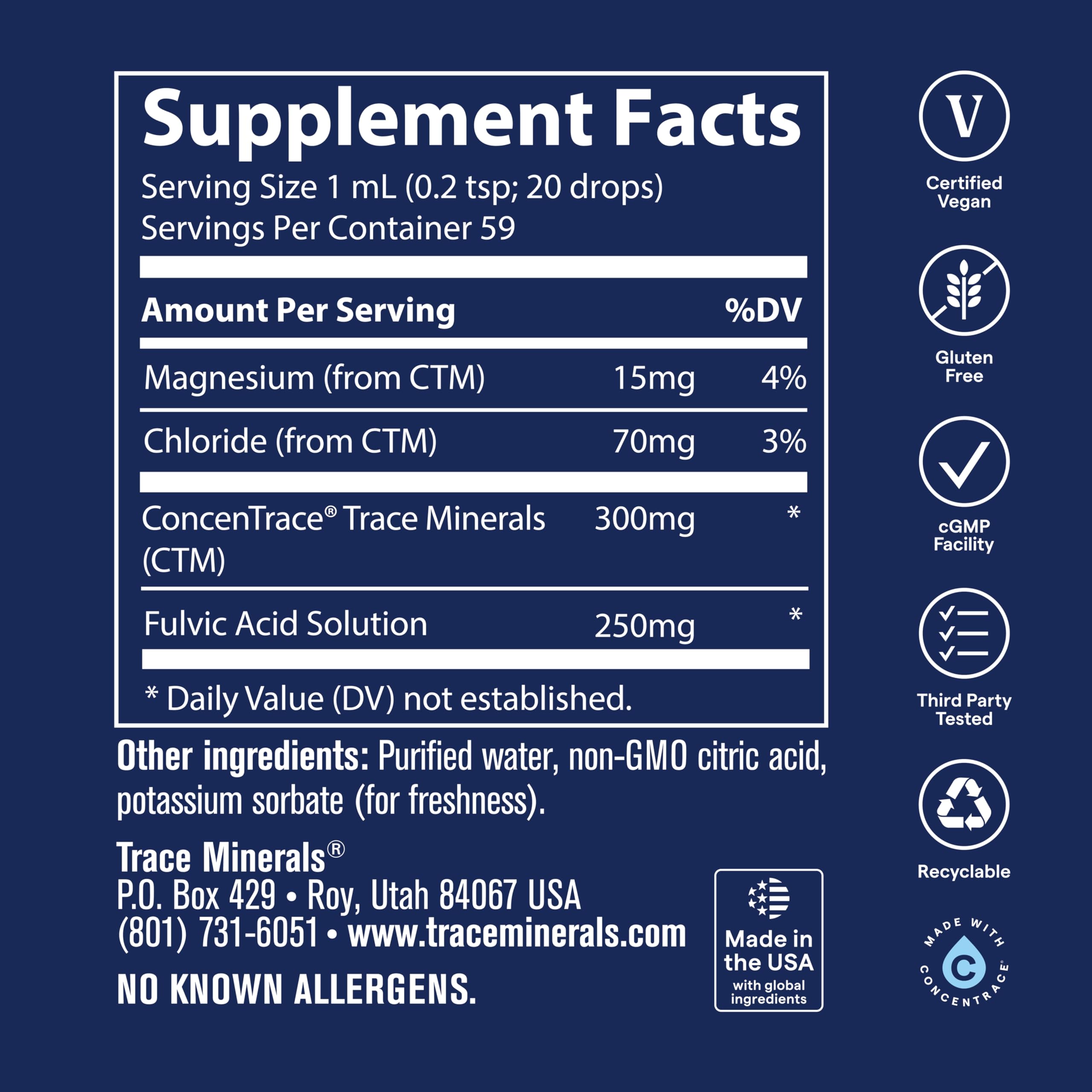 Trace Minerals comparación de tamaño en mano que facilita llevarlo
