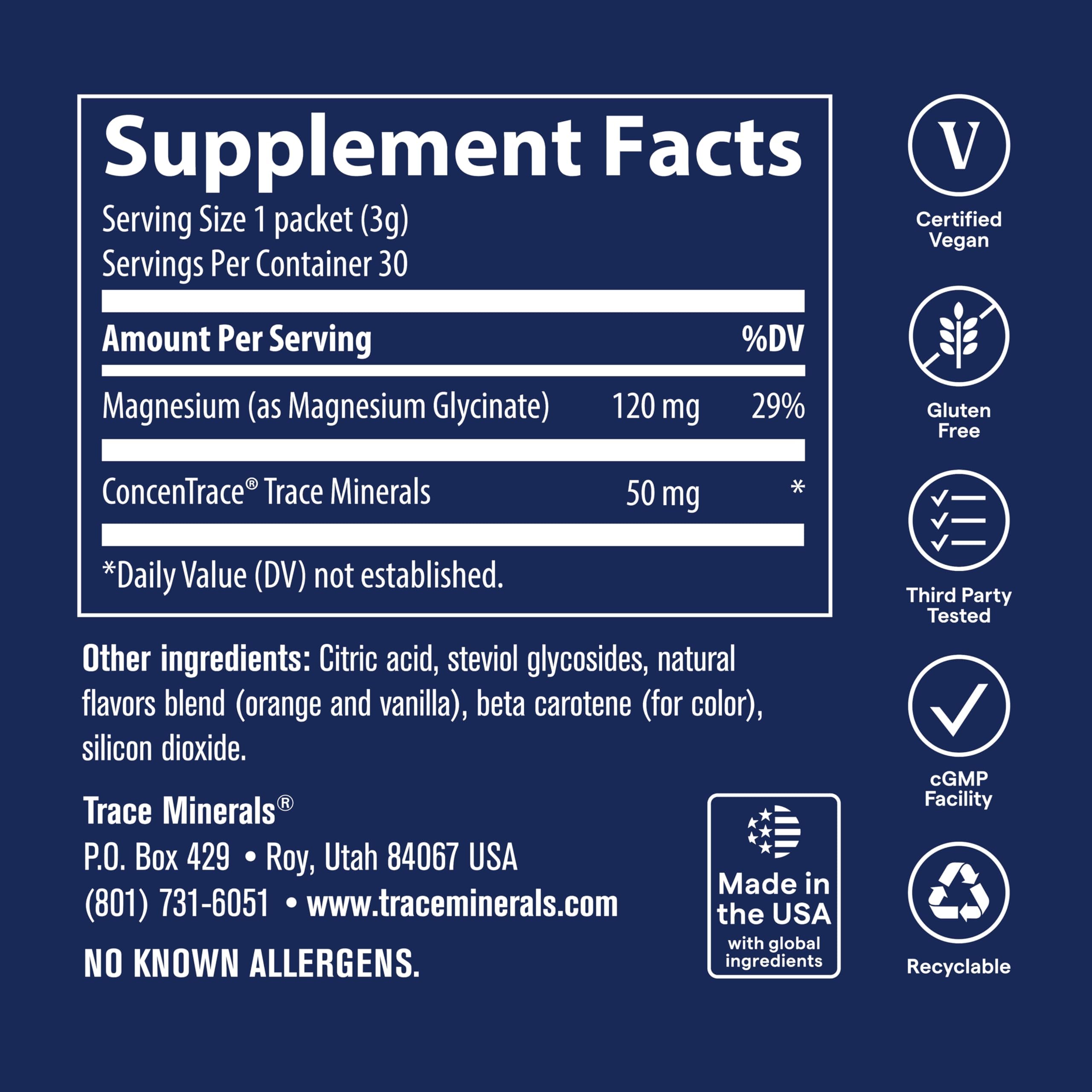 Trace Minerals comparación de tamaño con objetos cotidianos, portátil y práctico