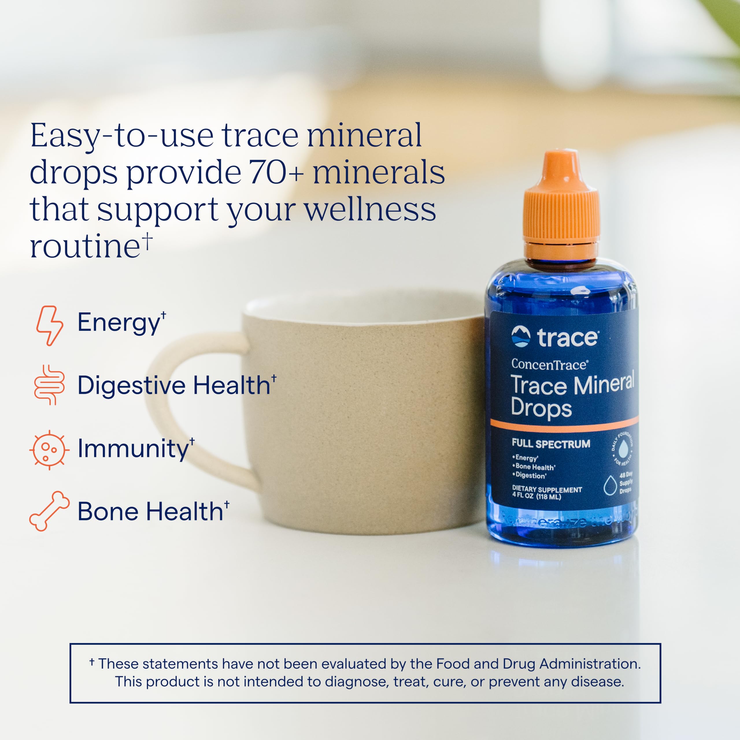 Trace Minerals etiqueta con información del producto y beneficios claros