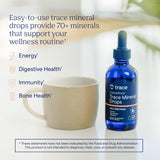 Trace Minerals etiqueta con ingredientes y beneficio de concentración iónica