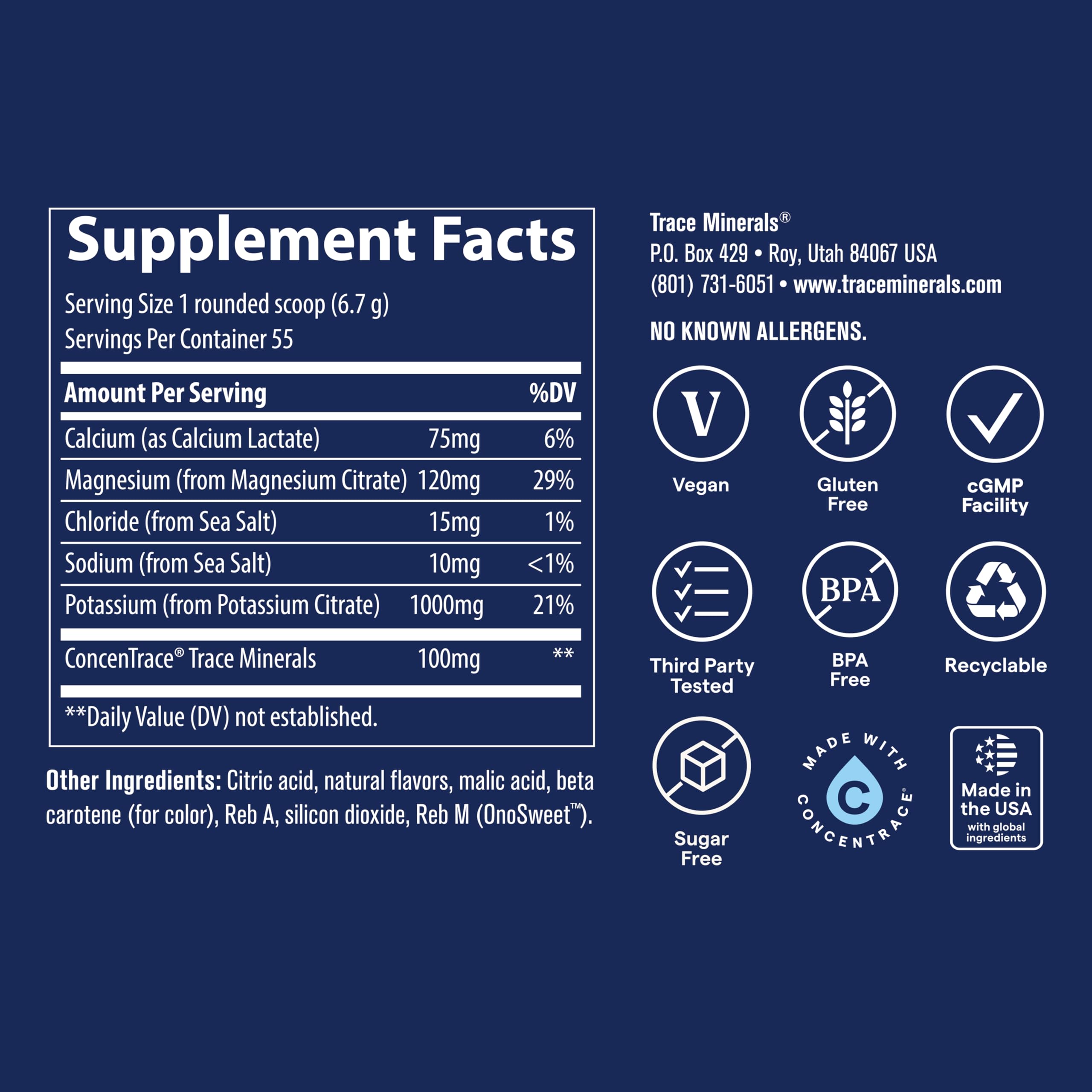 Trace Minerals polvo disolviéndose en agua beneficio: hidratación rápida sin azúcar