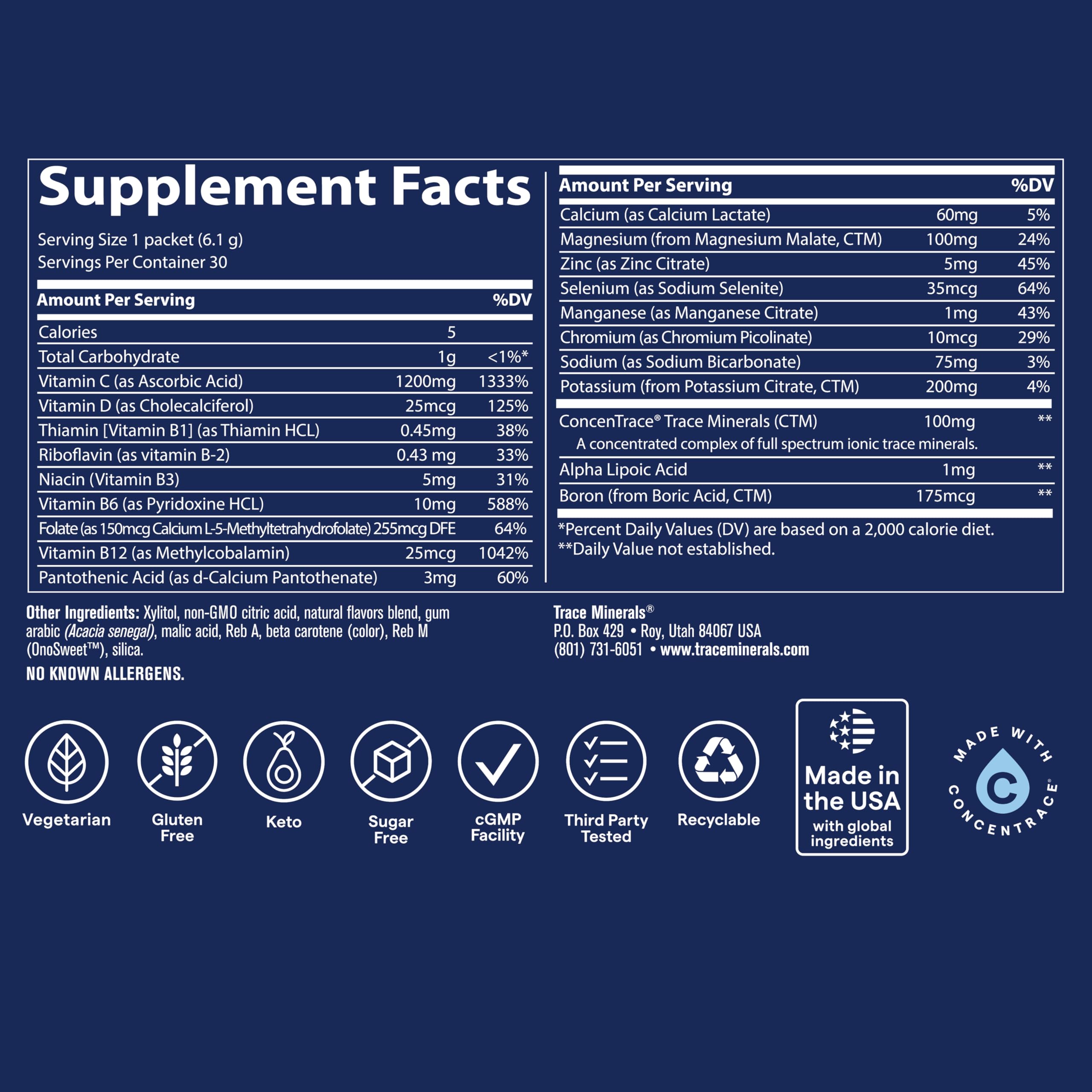 Trace Minerals disuelto en vaso, bebida naranja clara para hidratación instantánea