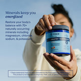 Trace Minerals etiqueta con lista de minerales y beneficios, transparencia informativa